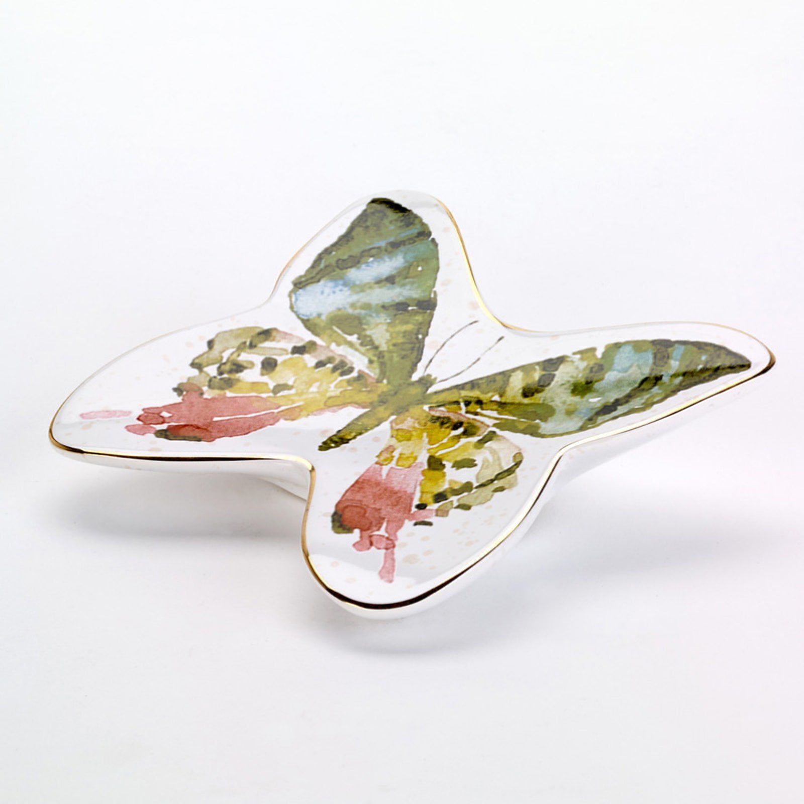 Butterfly Shaped Ceramic Soap Dish with Gold Trim