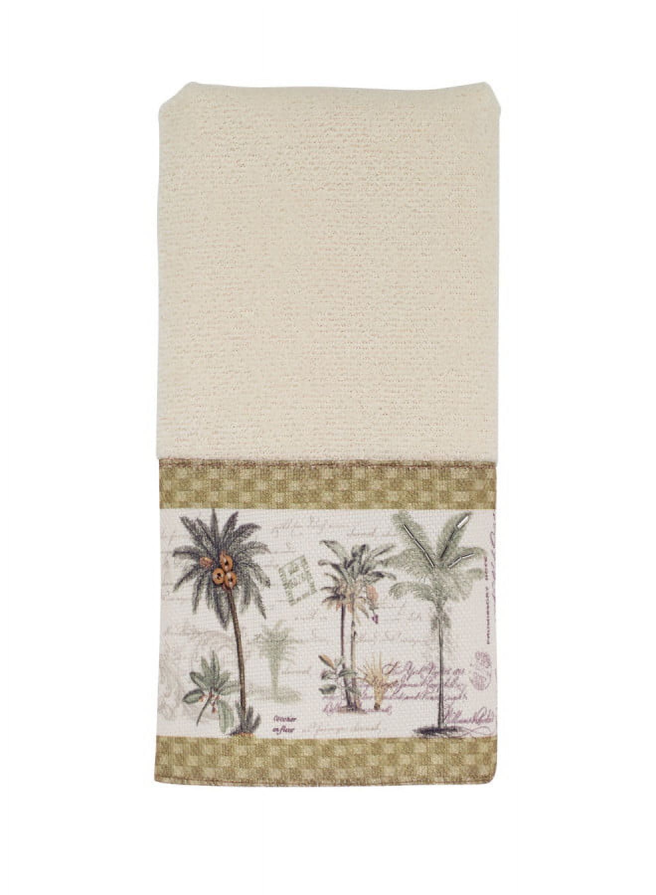 Ivory Cotton Palm Tree Beaded Hand Towel Set