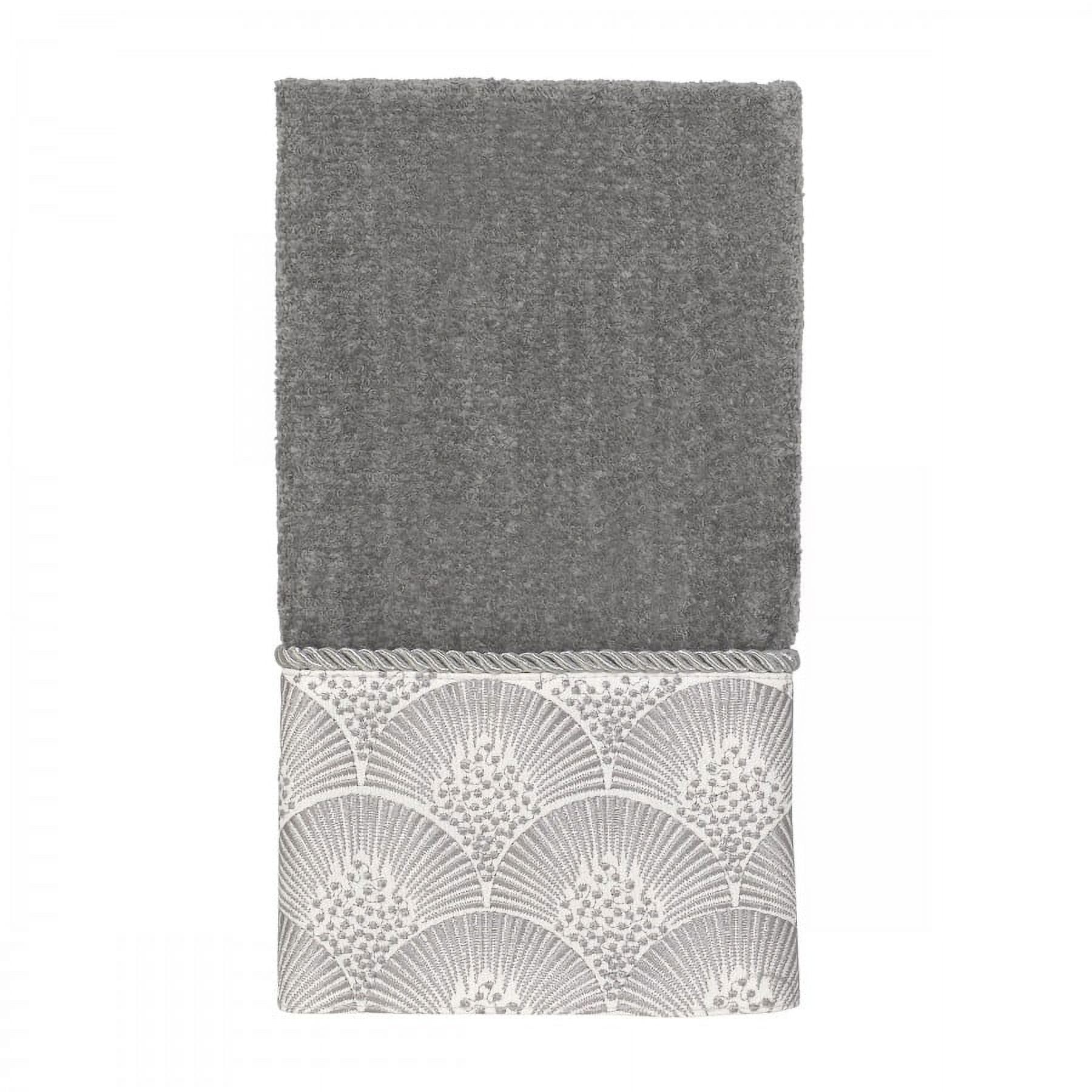 Organic Cotton Gray Hand Washcloth Set with Embroidered Trim