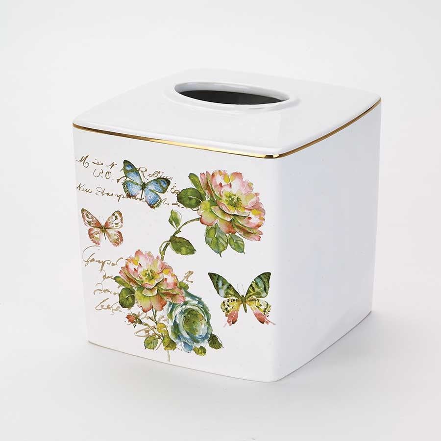 White Ceramic Floral Butterfly Tissue Box Cover