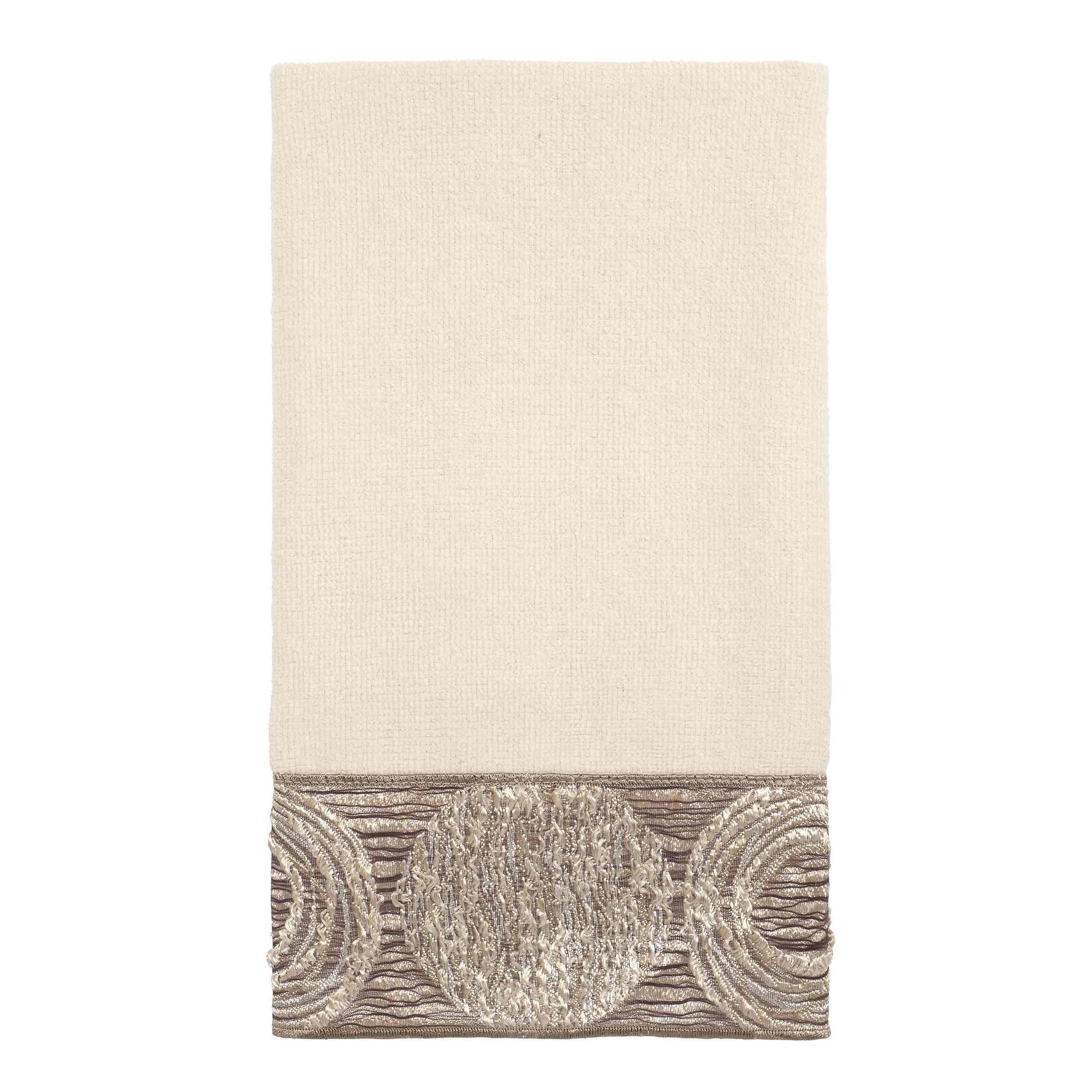 Ivory Cotton Embellished Fingertip Towel with Silver Accents