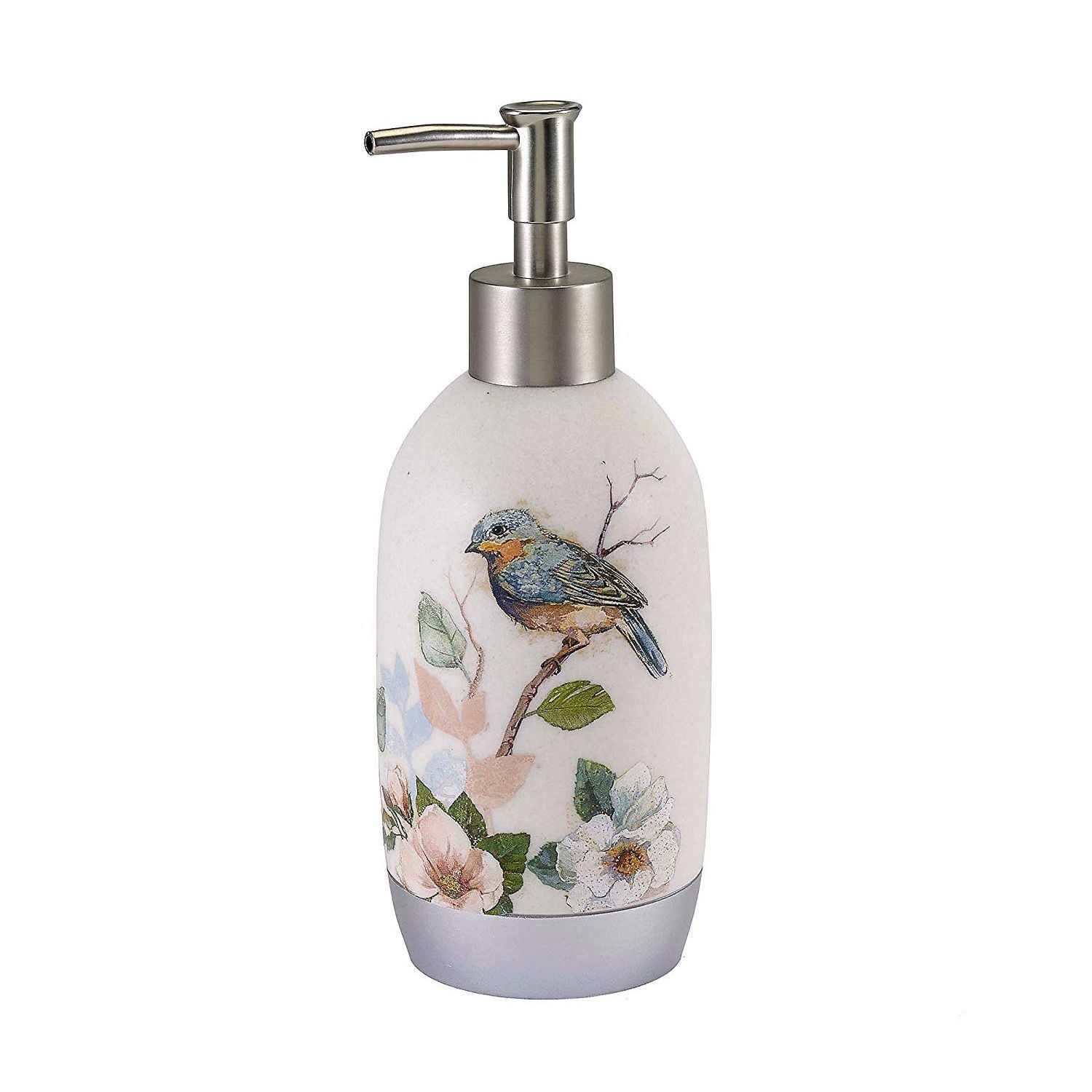 Classic Nickel-Tone Bluebird Printed White Resin Lotion Pump