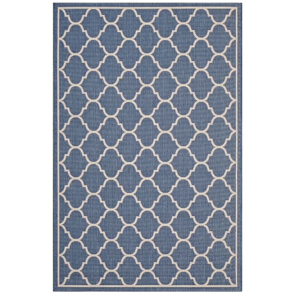 Elegant Blue and Beige Trellis 8'x10' Synthetic Area Rug