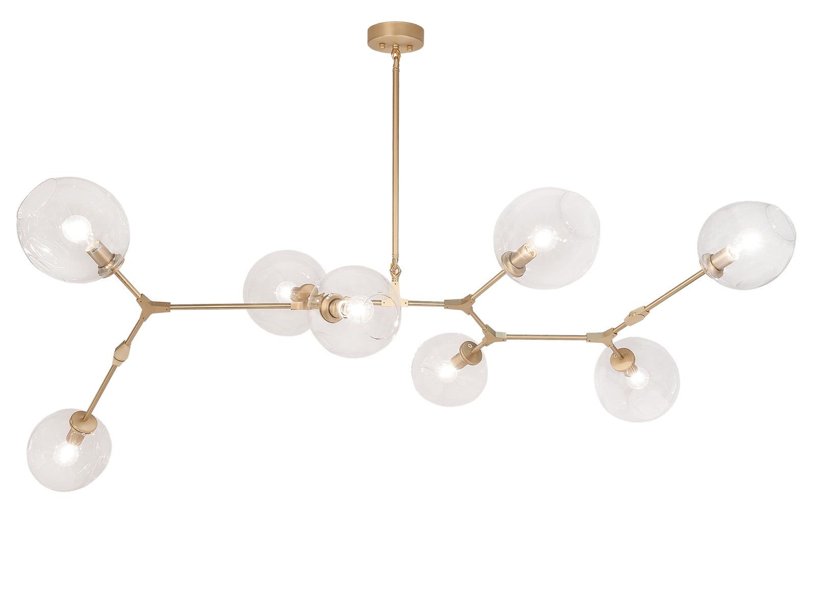 Modern Linear Brass Sputnik Chandelier with Hand Blown Glass Shades