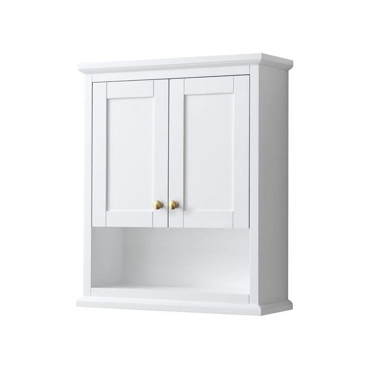 Avery Over-the-Toilet Bathroom Wall-Mounted Storage Cabinet in White with Brushed Gold Trim