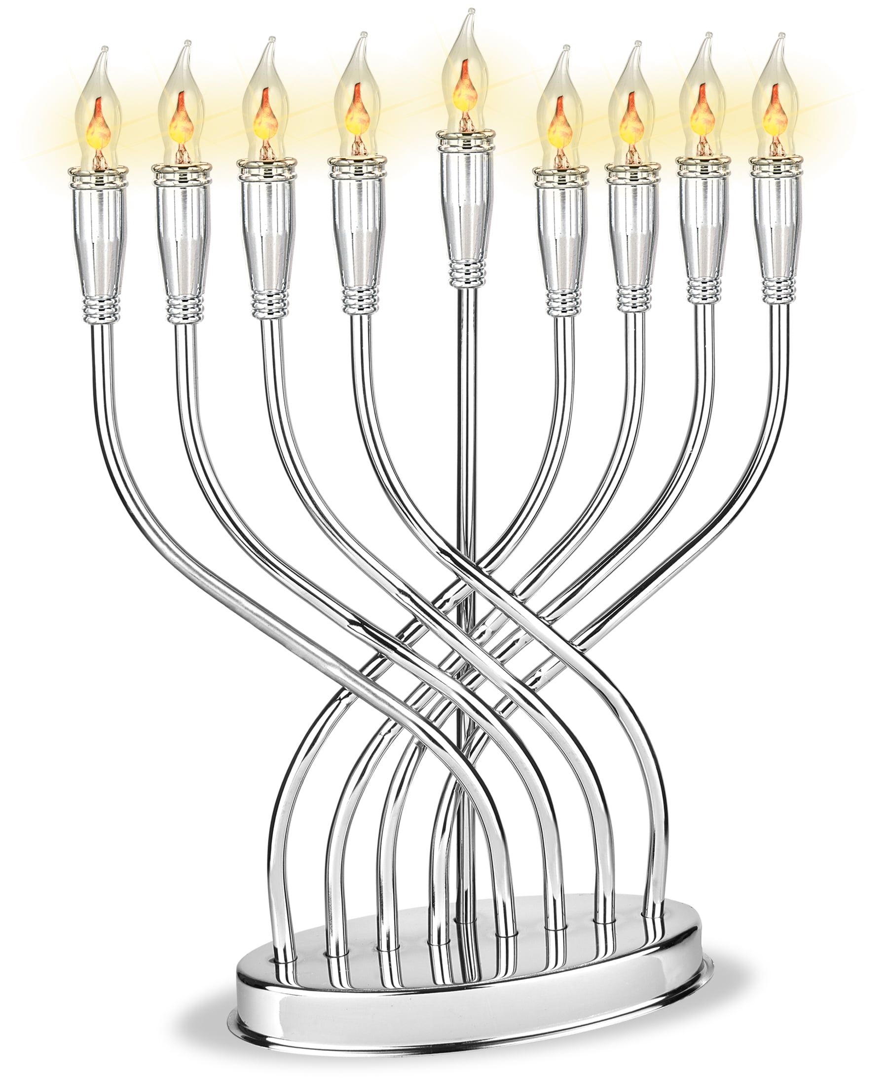 Silver Plated Electric Menorah with Flickering Bulbs