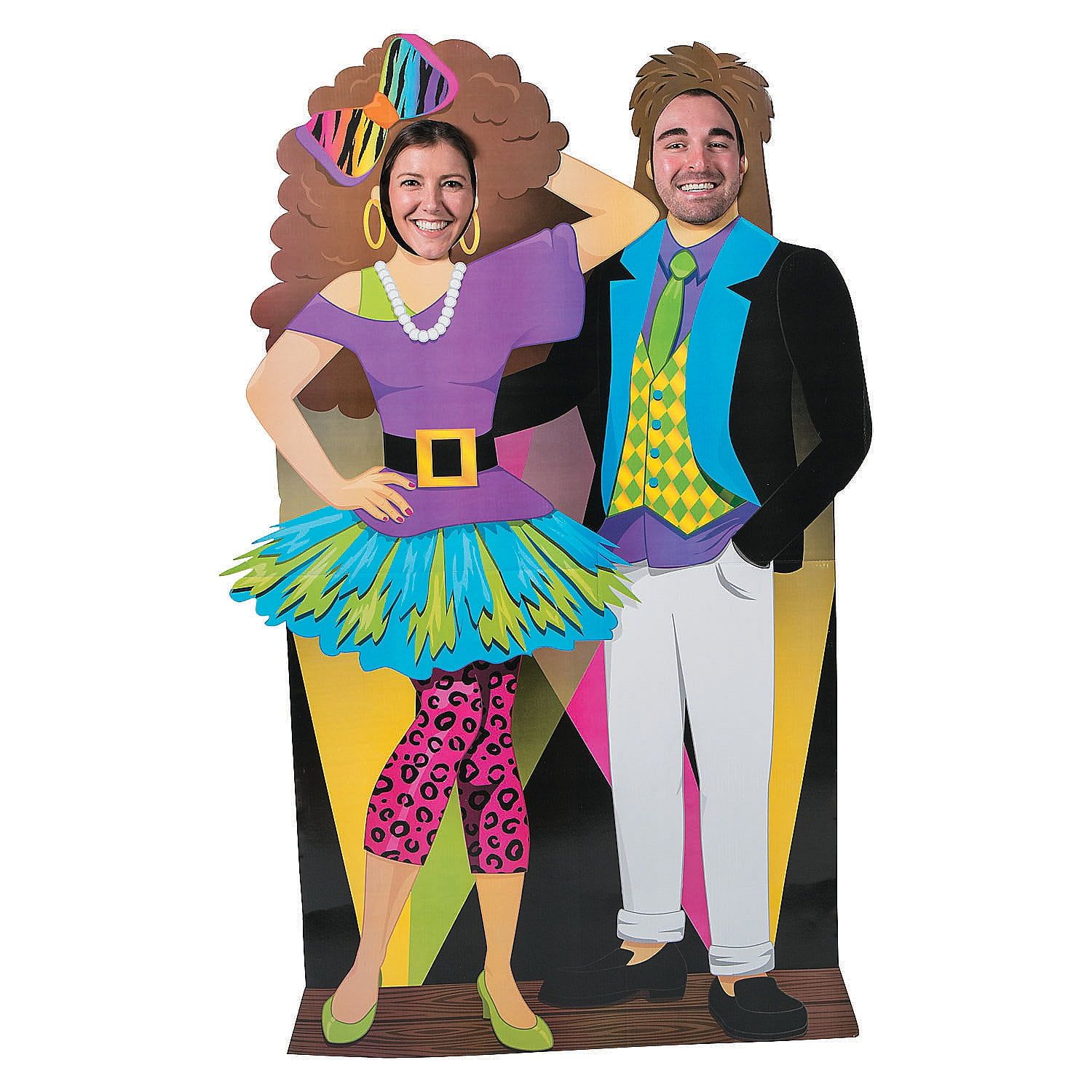 Vibrant 80s Couple Cardboard Photo Stand-Up Decor