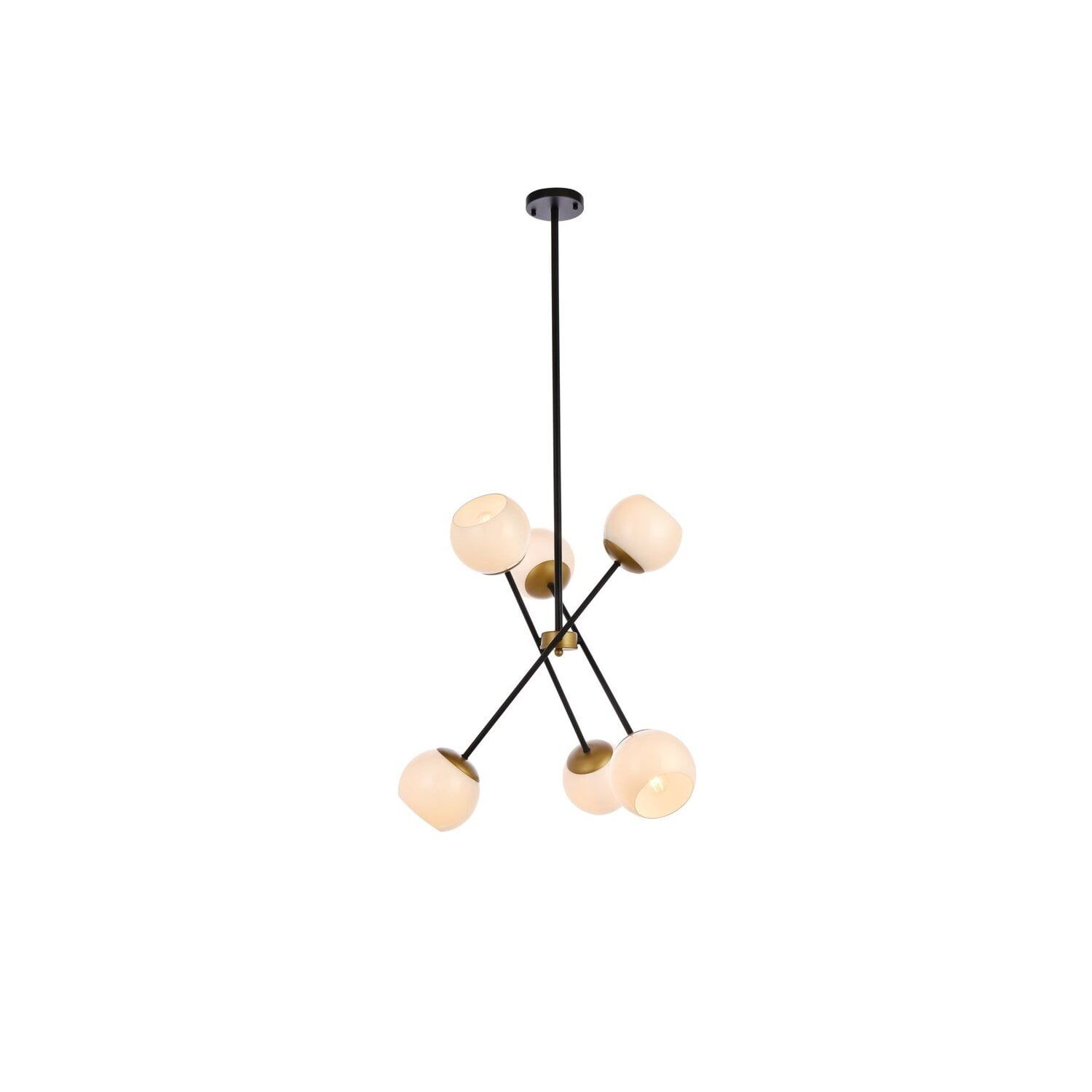 Axl 24'' Black and Brass Sputnik Chandelier with White Glass Shades