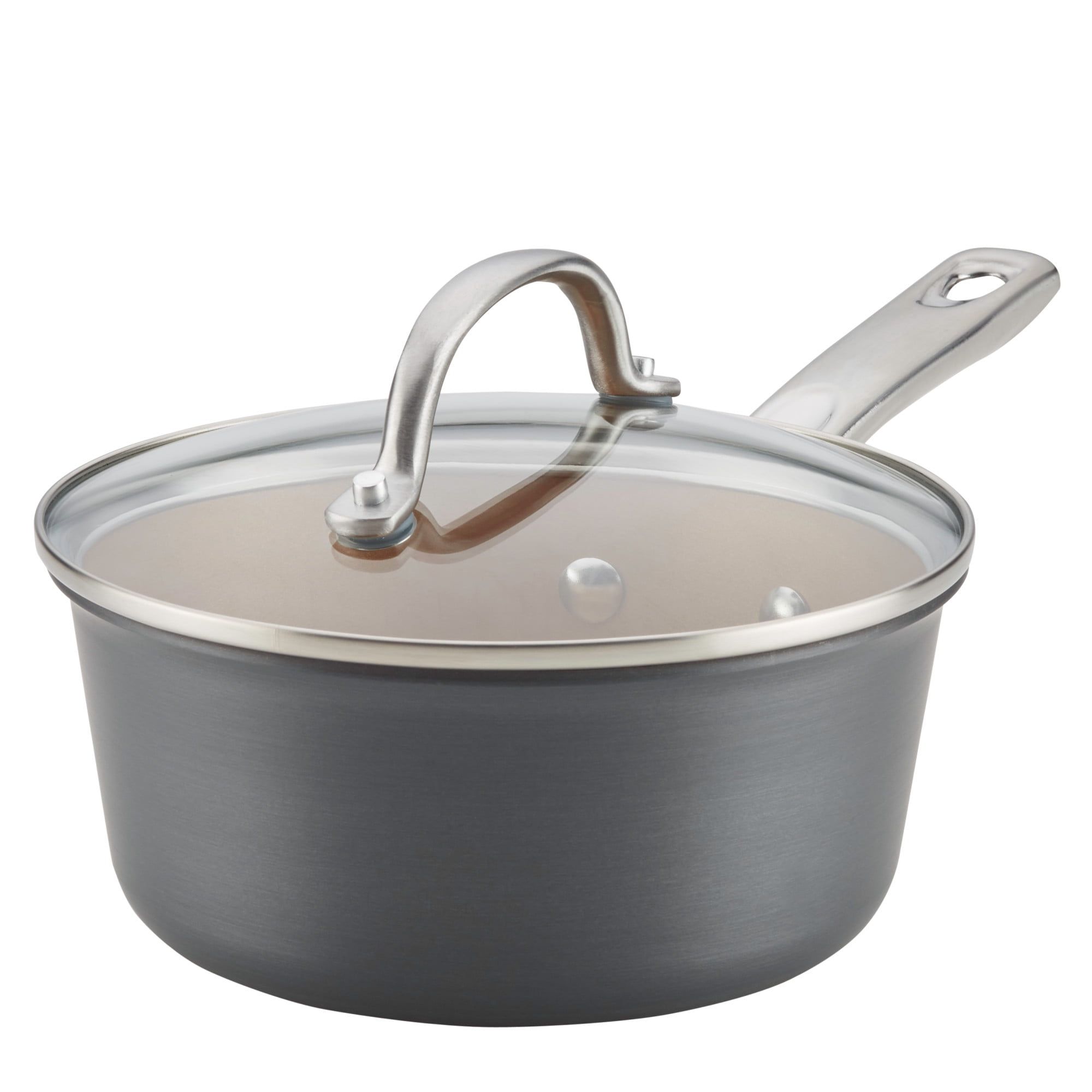 Gray Aluminum Nonstick Saucepan with Glass Lid, 2-Quart