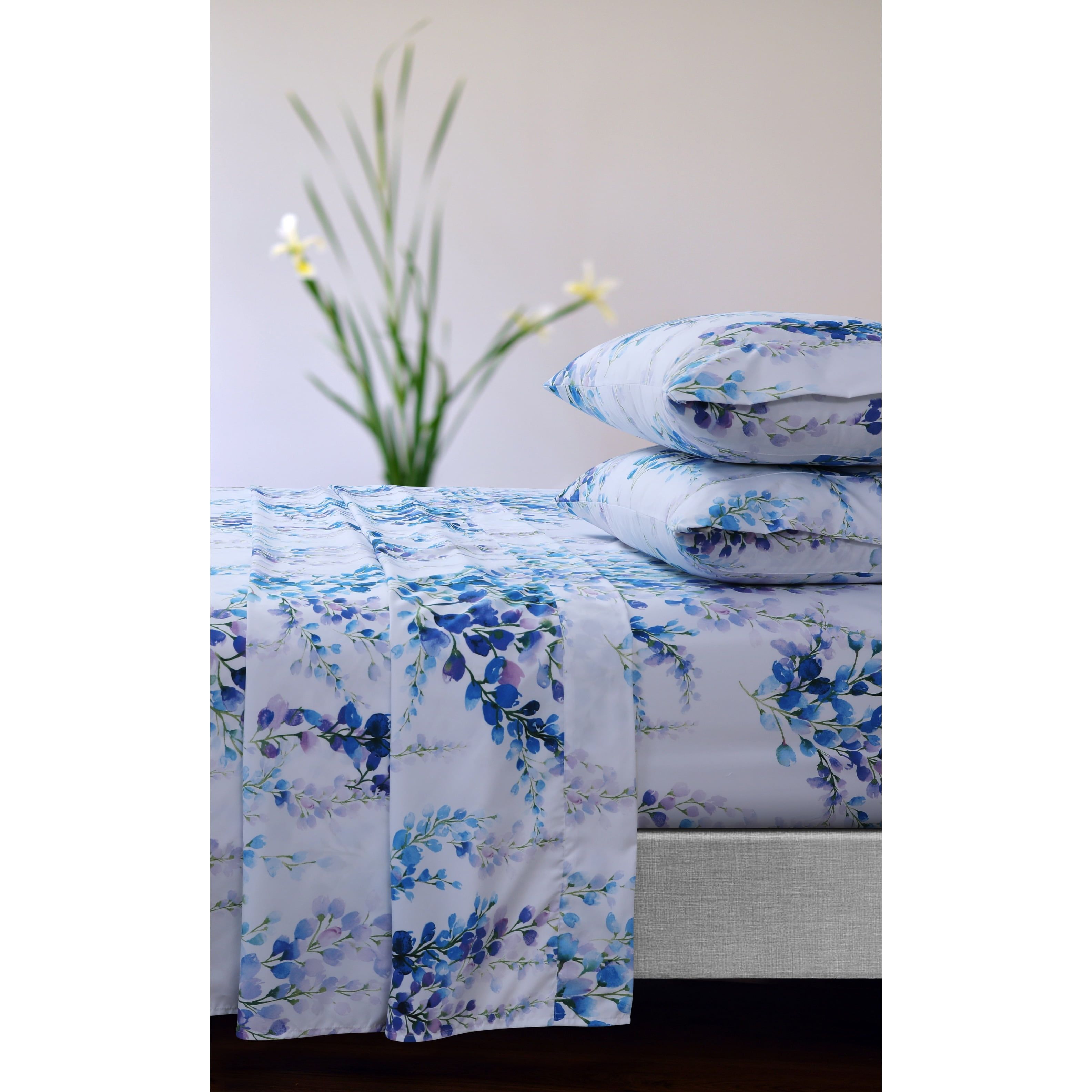 Jolie Blue Floral Microfiber Deep Pocket Sheet Set, California King