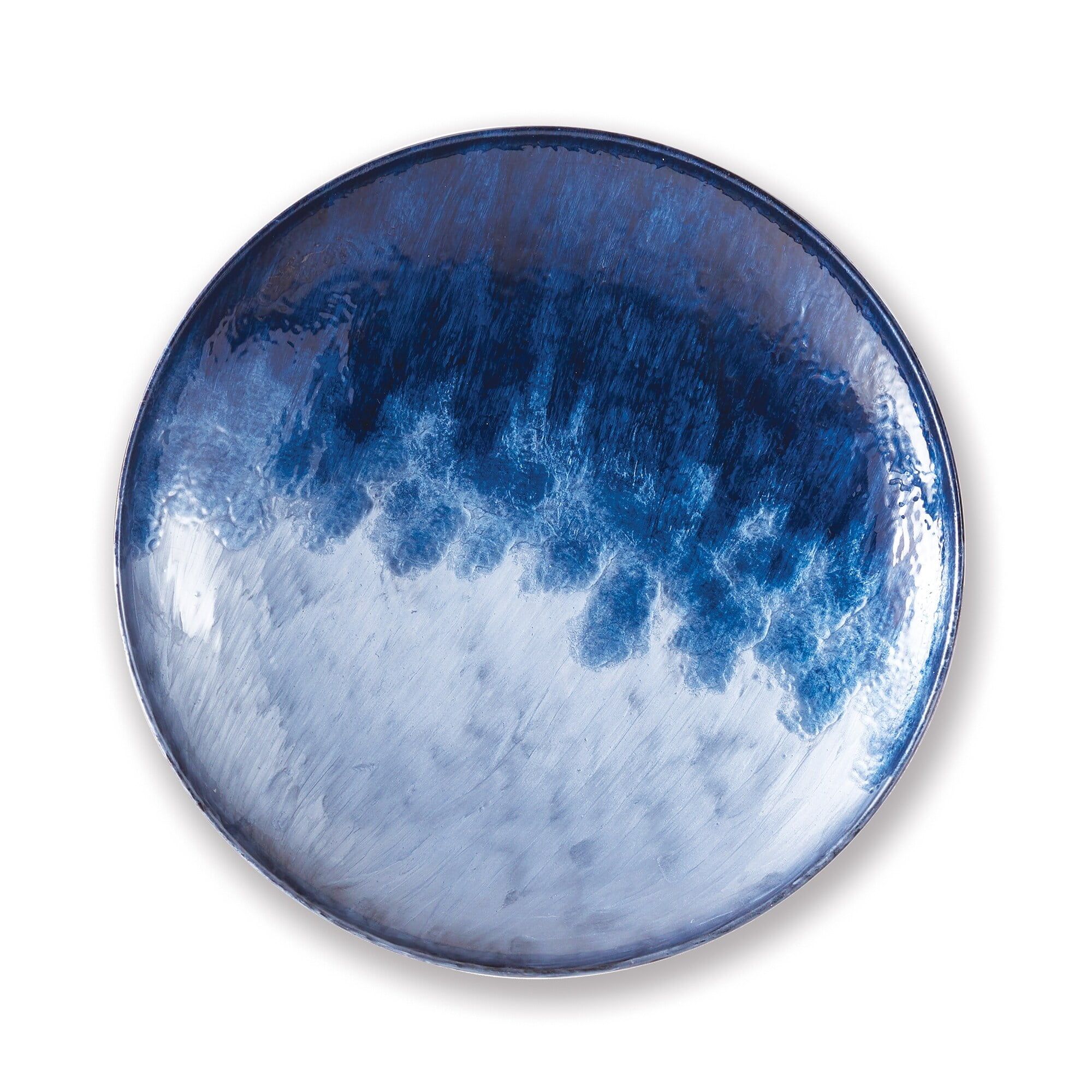 Blue Ombre Enameled Iron Round Decorative Plate