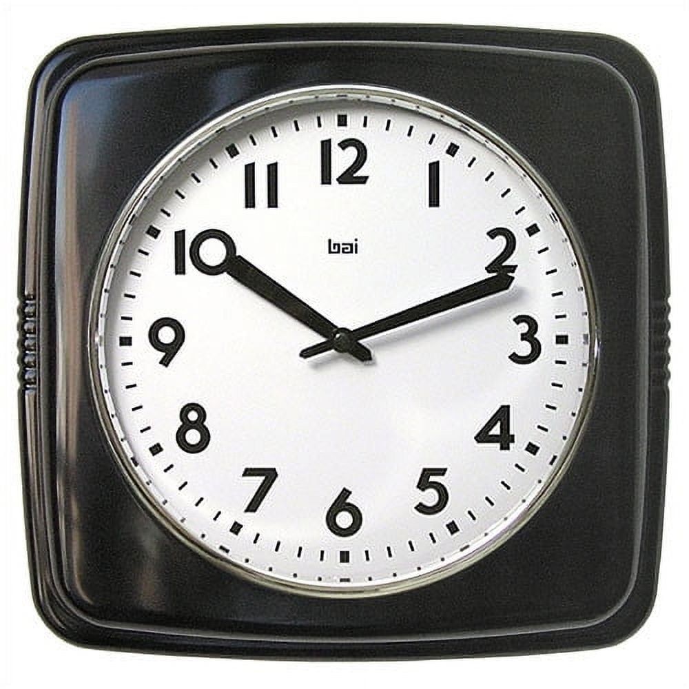 Large Black Retro Analog Wall Clock with Chrome Trim