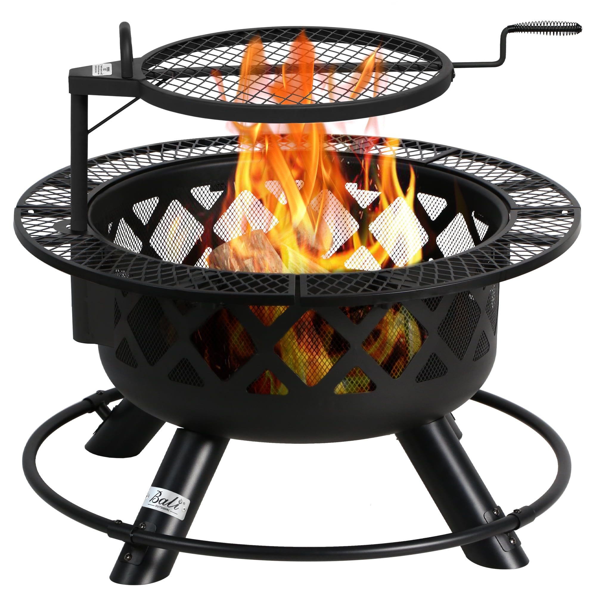 32'' Black Wood Burning Fire Pit with Grill Grate