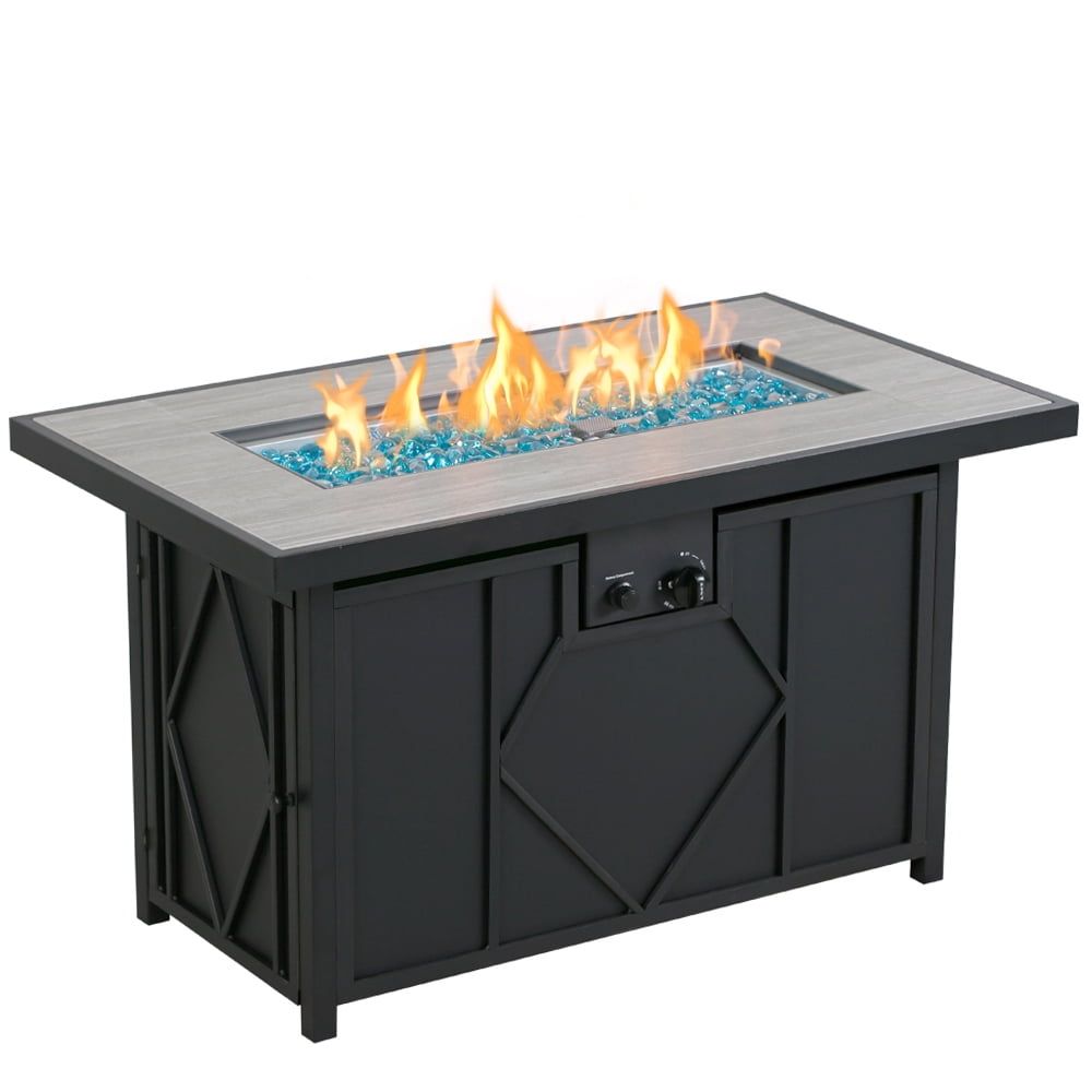 Rectangular Black Steel and Tile Propane Fire Pit Table