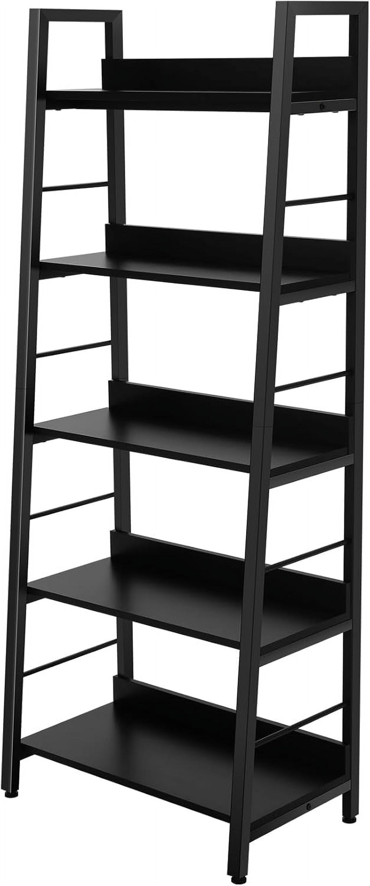 Black 5-Tier Adjustable Ladder Bookshelf with Engineered Wood Shelves