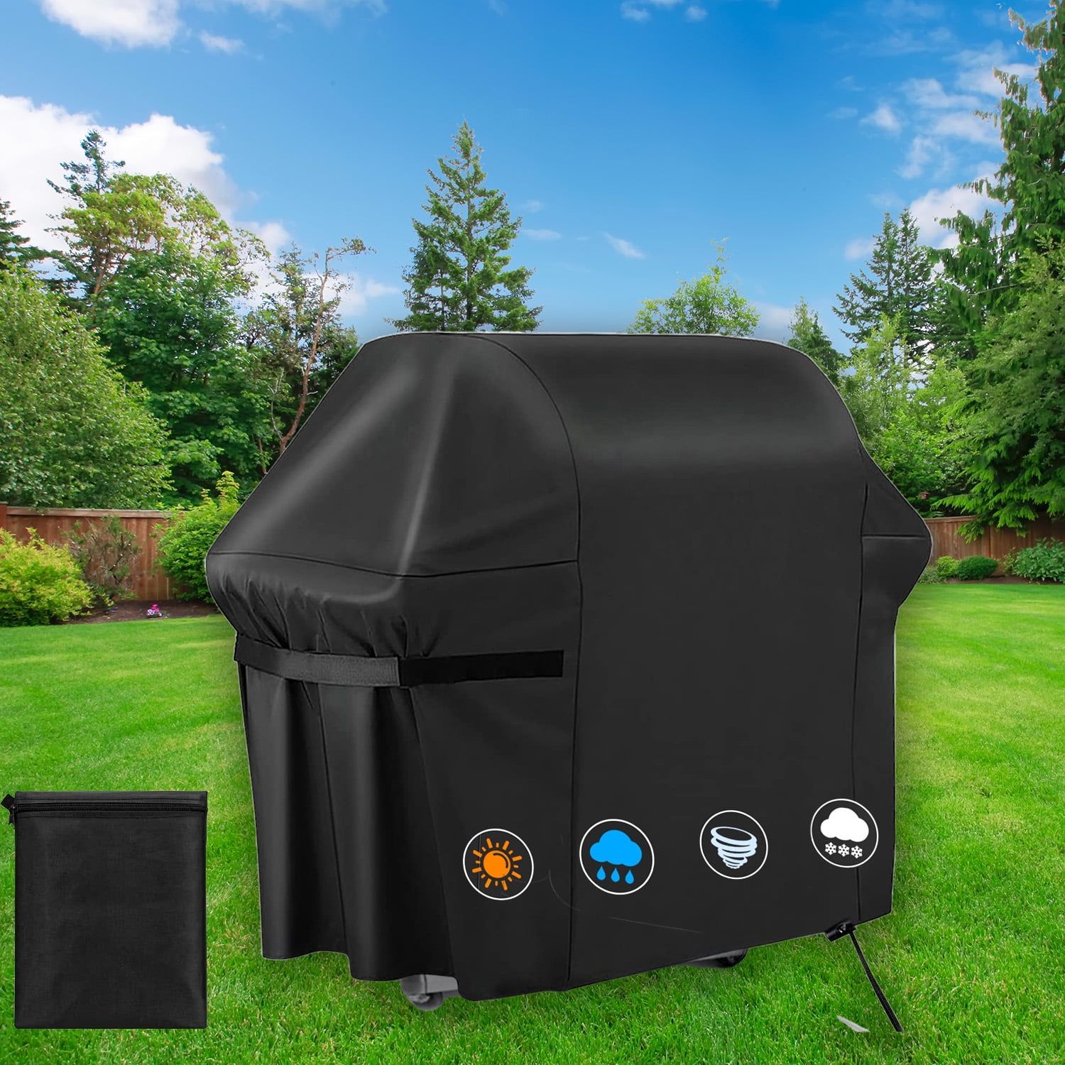 65-Inch Black Heavy-Duty Waterproof Grill Cover