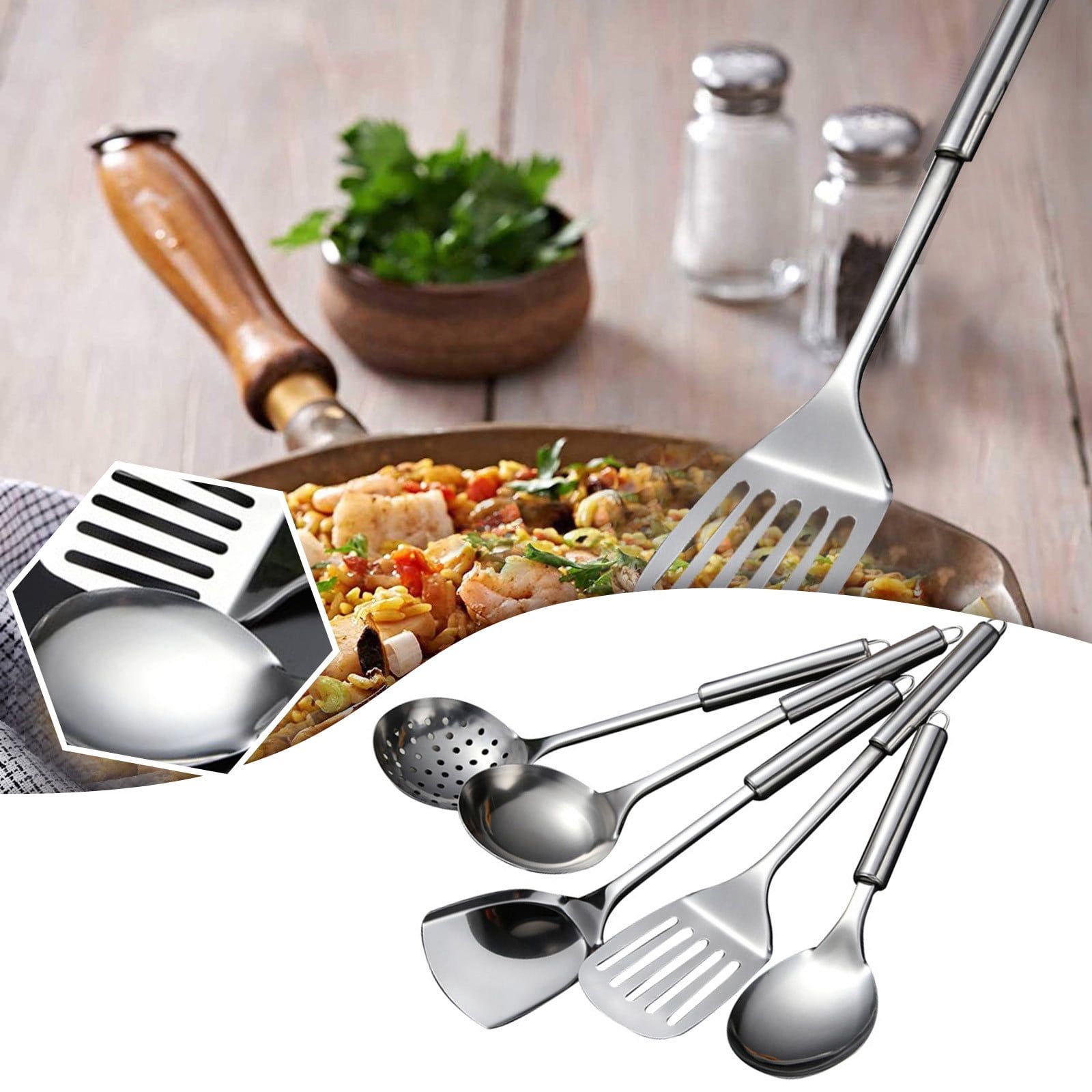 5-Piece Silver Stainless Steel Cooking Utensils Set