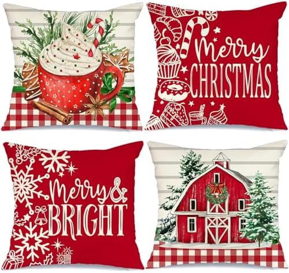 Red and Beige Christmas Farmhouse Pillow Covers Set of 4