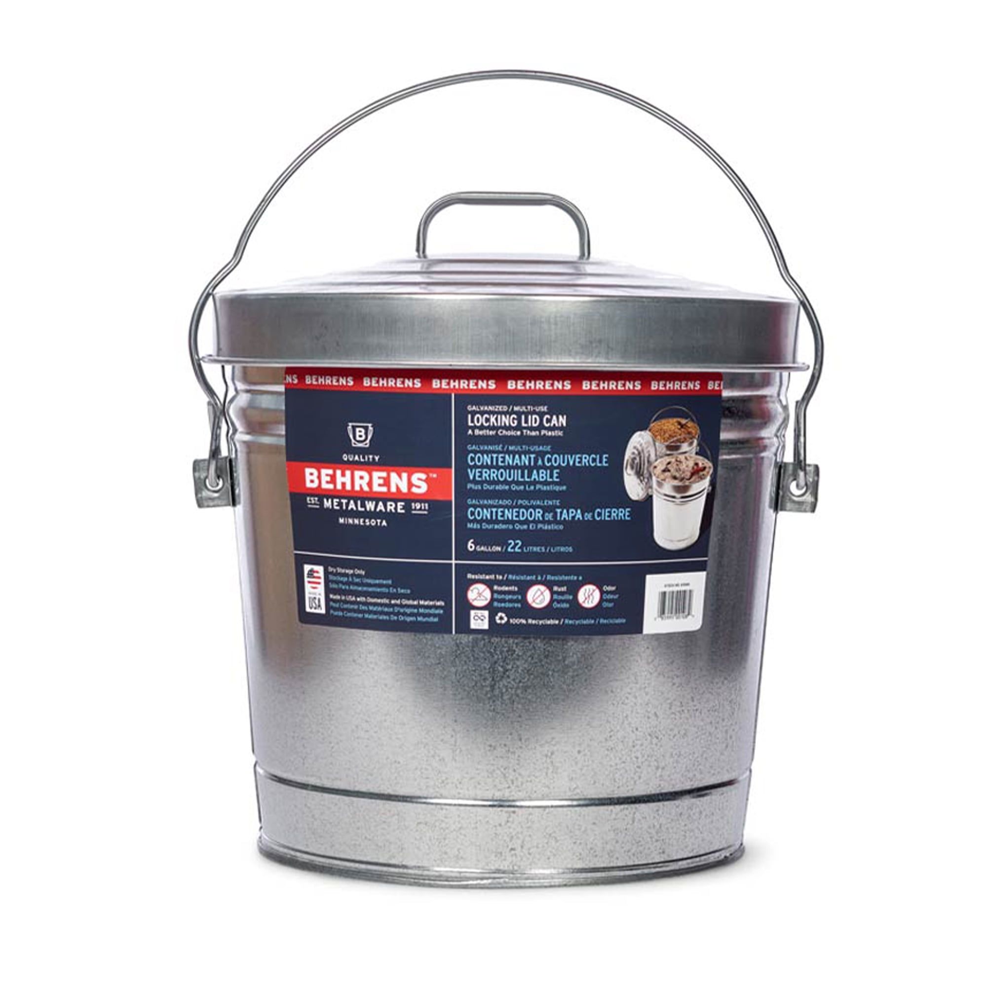 Behrens 6-Gallon Galvanized Steel Locking Lid Storage Can