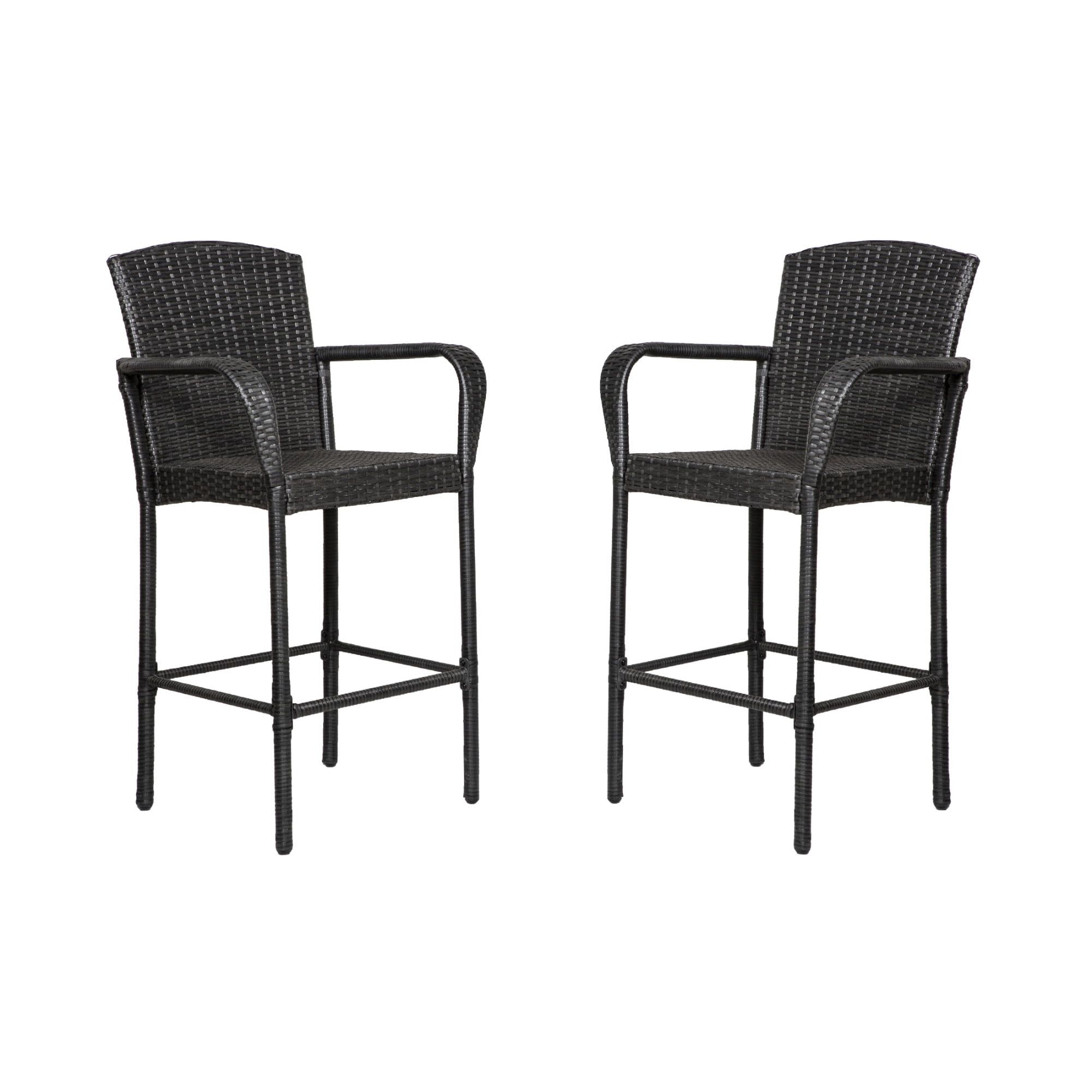 Bella 47" Black Rattan Wicker Outdoor Patio Bar Stool Set