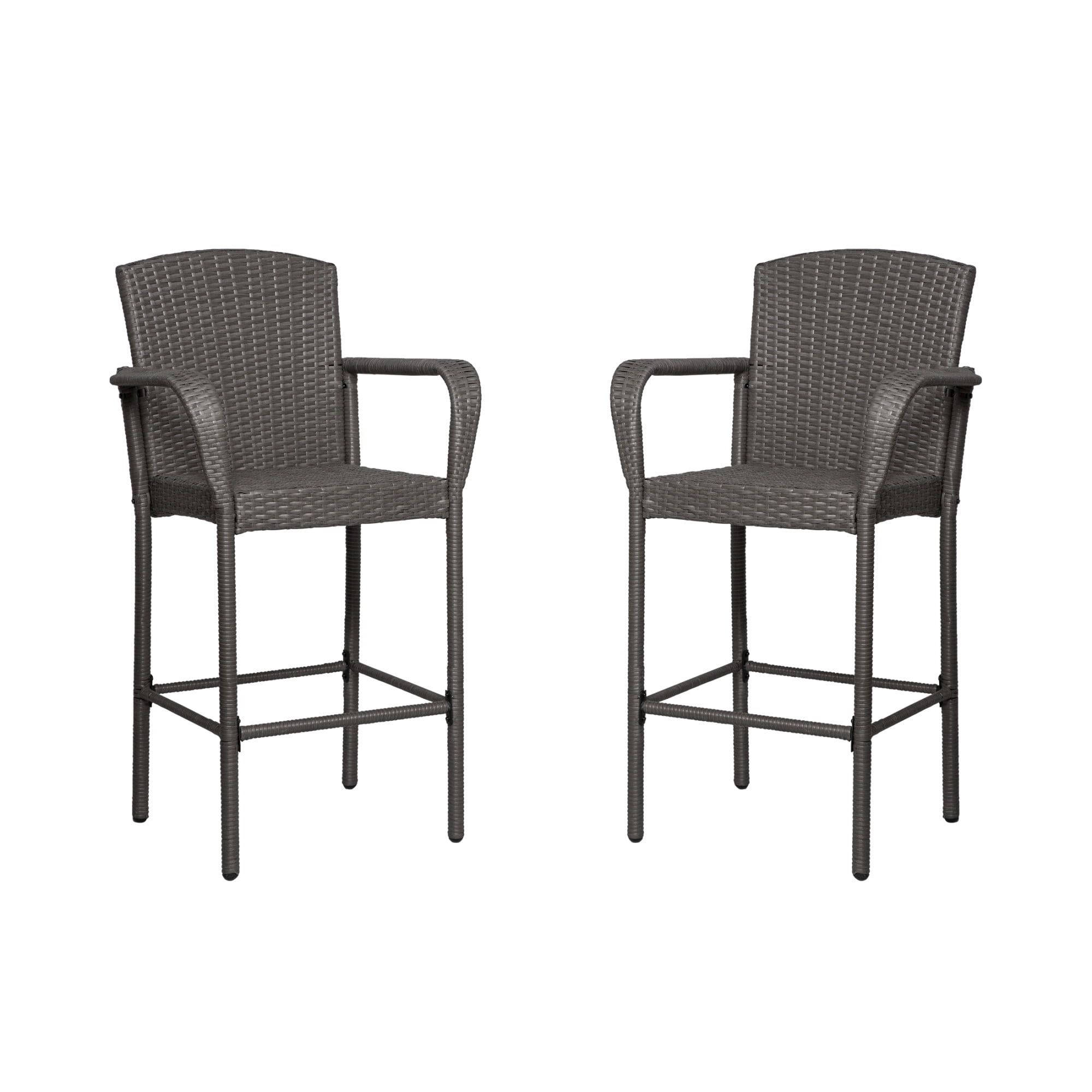 47" Gray Weather-Resistant Rattan Wicker Patio Bar Stool Set