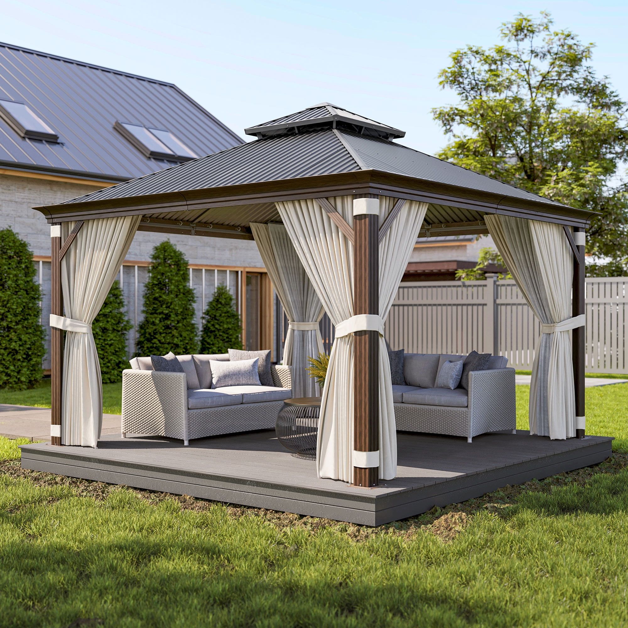 12' x 12' Aluminum and Steel Hardtop Gazebo with Curtains