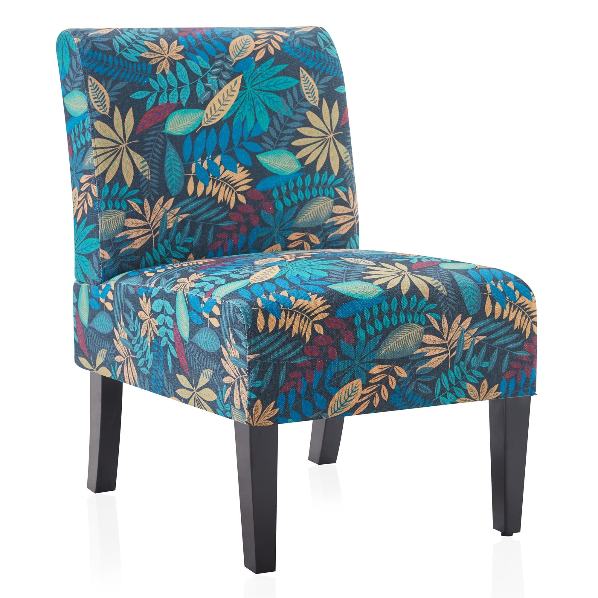 Contemporary Curved Slipper Accent Chair in Leaf Pattern