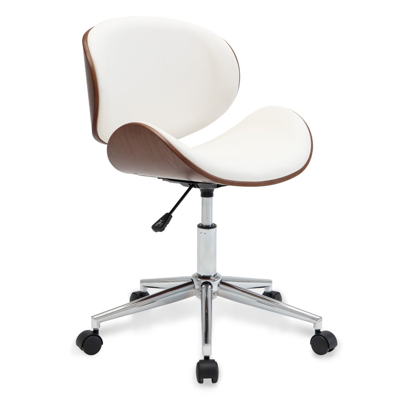 Contemporary High-Back Swivel Office Chair in White Faux Leather