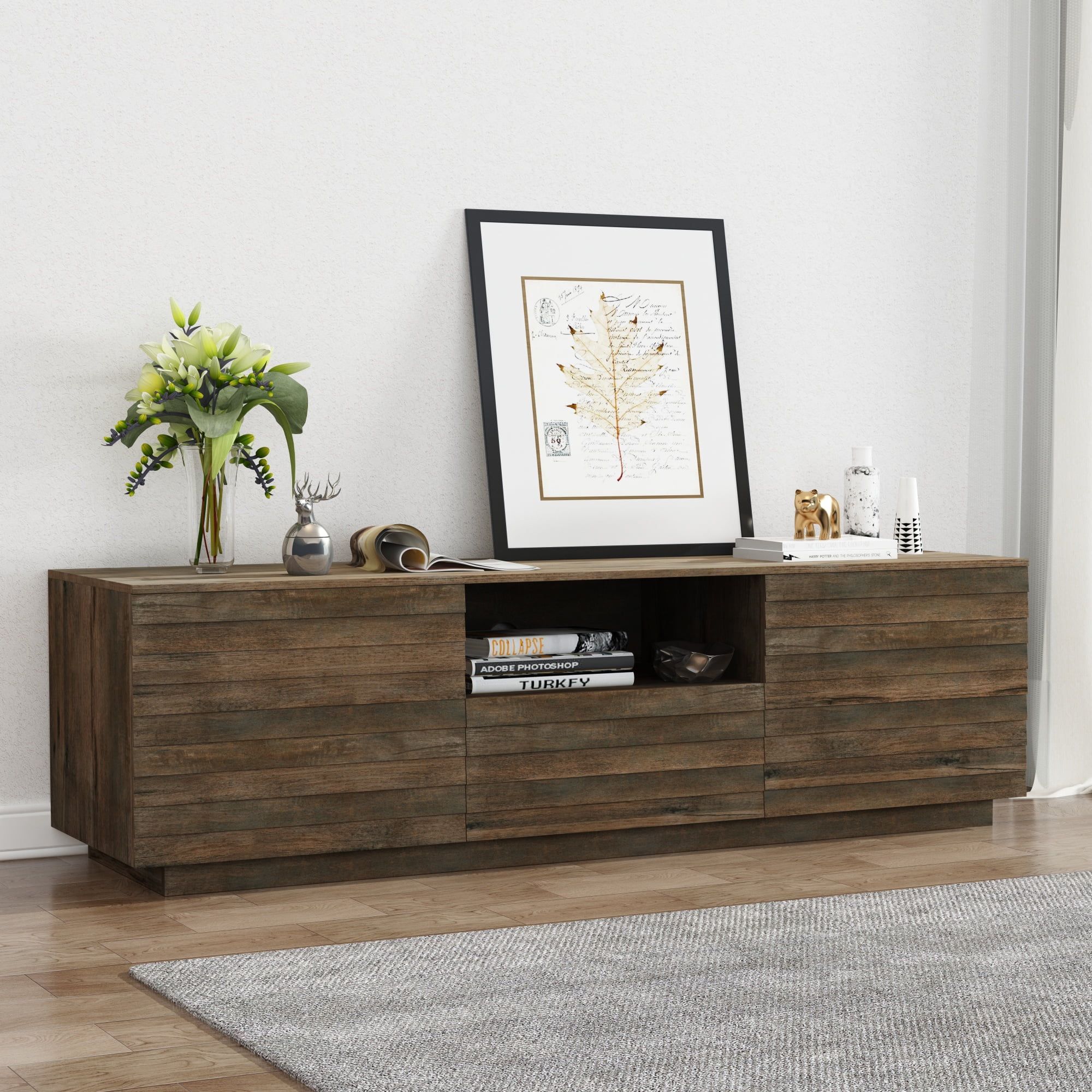 Brown 65" Farmhouse TV Stand with Storage