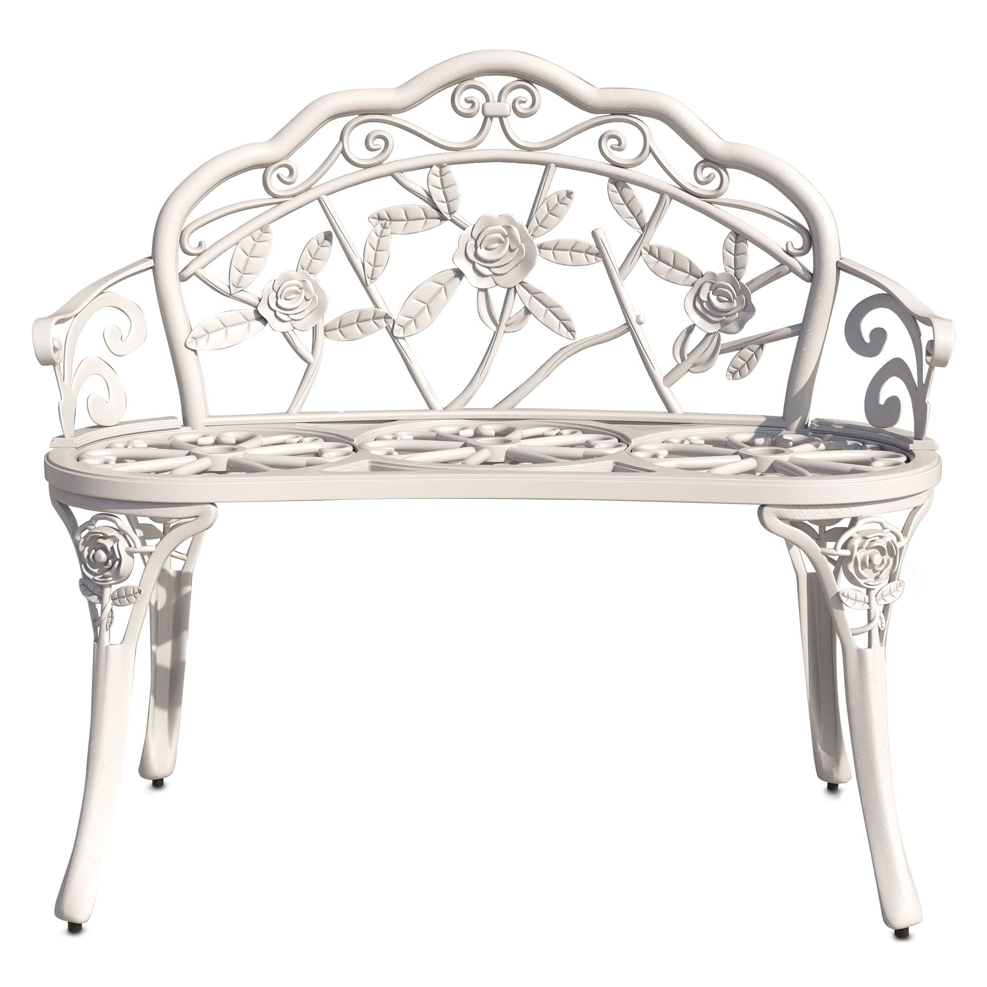 Antique Rose Cast Aluminum and Iron Outdoor Loveseat Bench - White