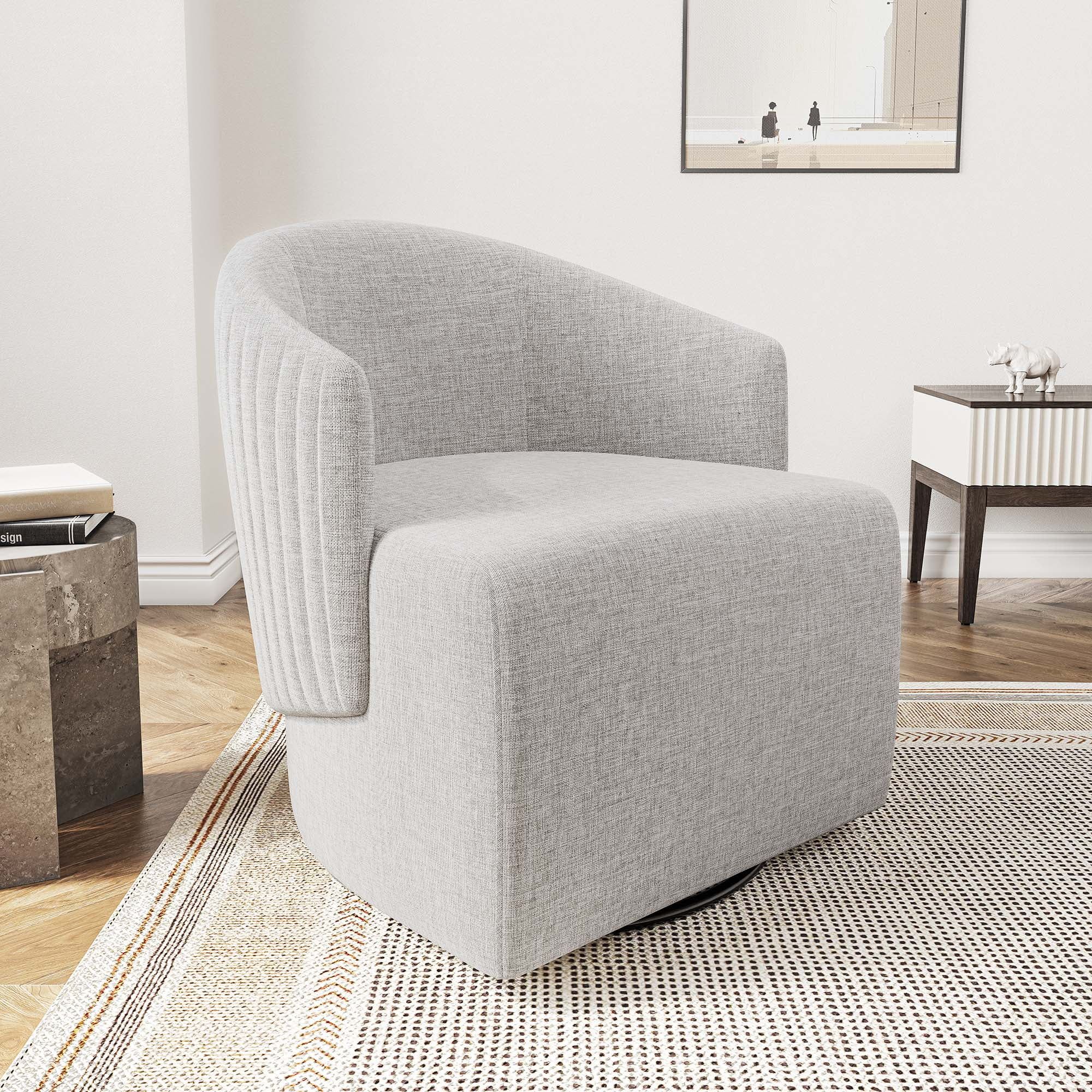 BELLEZE Swivel Accent Chair, Modern Upholstered Swivel Armchair 360 Degree Barrel Chair Comfy Corner Chair for Living Room Bedroom - Malta (Light Grey)