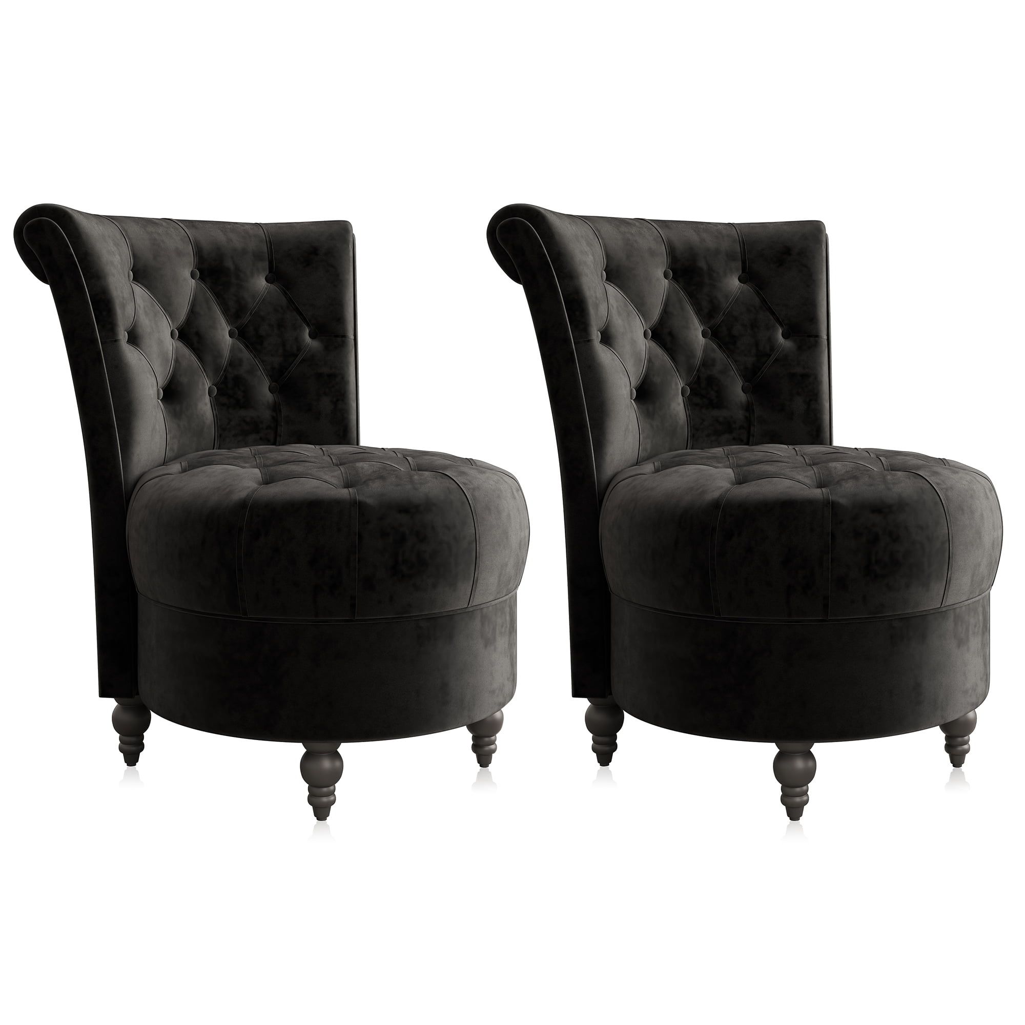 Mysterious Black Velvet High Back Throne Chair Set