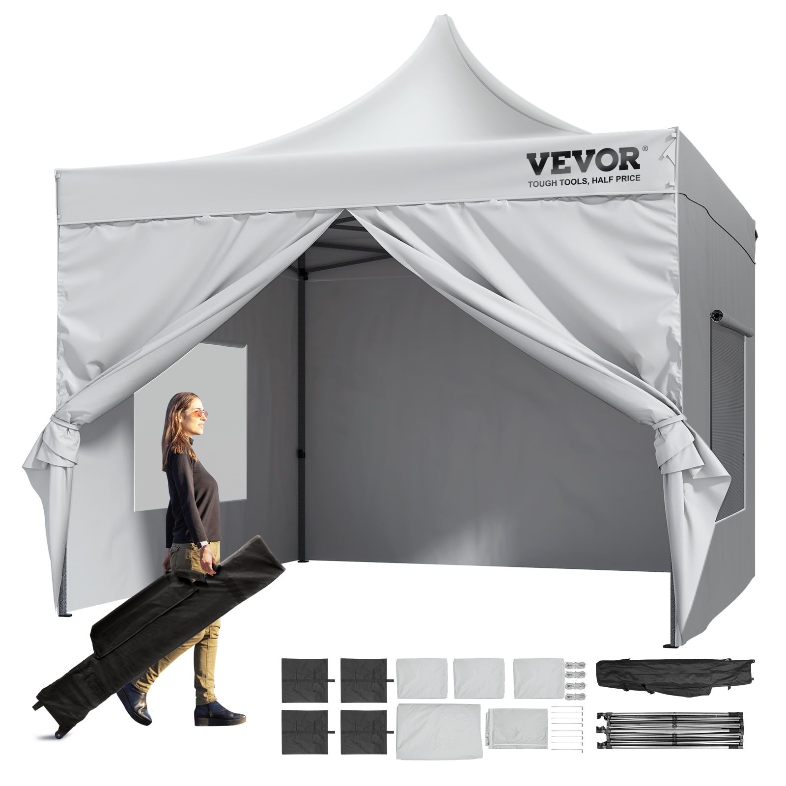 White 10x10ft Pop-Up Canopy Tent with Sidewalls and Bag