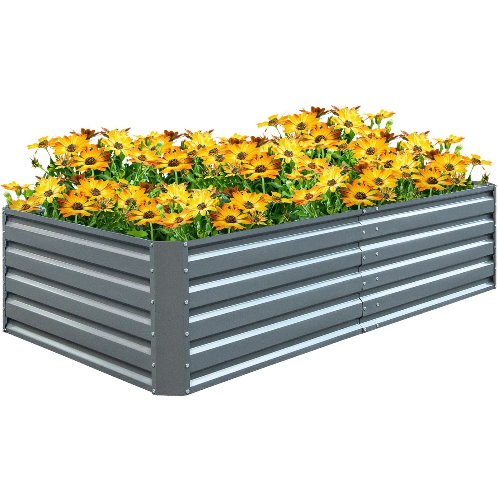 Large Gray Galvanized Steel Raised Garden Bed Planter