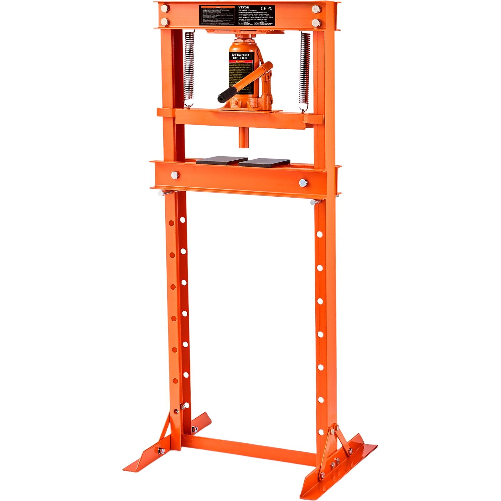 12-Ton Orange Heavy-Duty Hydraulic Shop Press with Adjustable Workbench