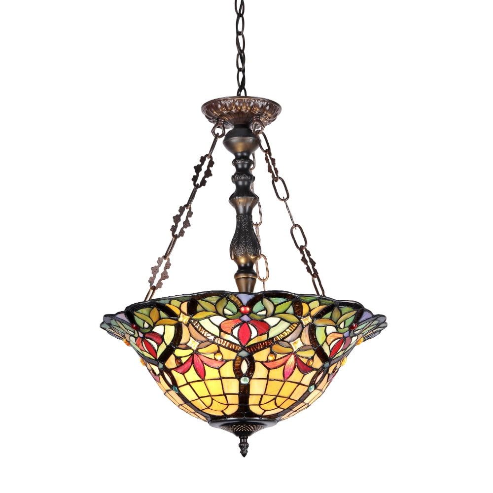 Victorian Tiffany-Style 3-Light Glass Inverted Ceiling Pendant