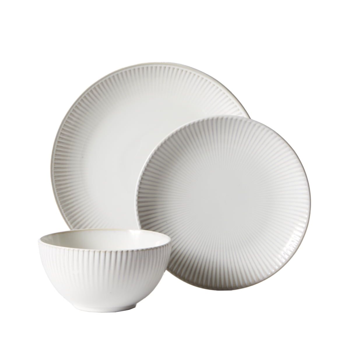 Sawyer Off-White Ribbed Ceramic 12-Piece Dinnerware Set