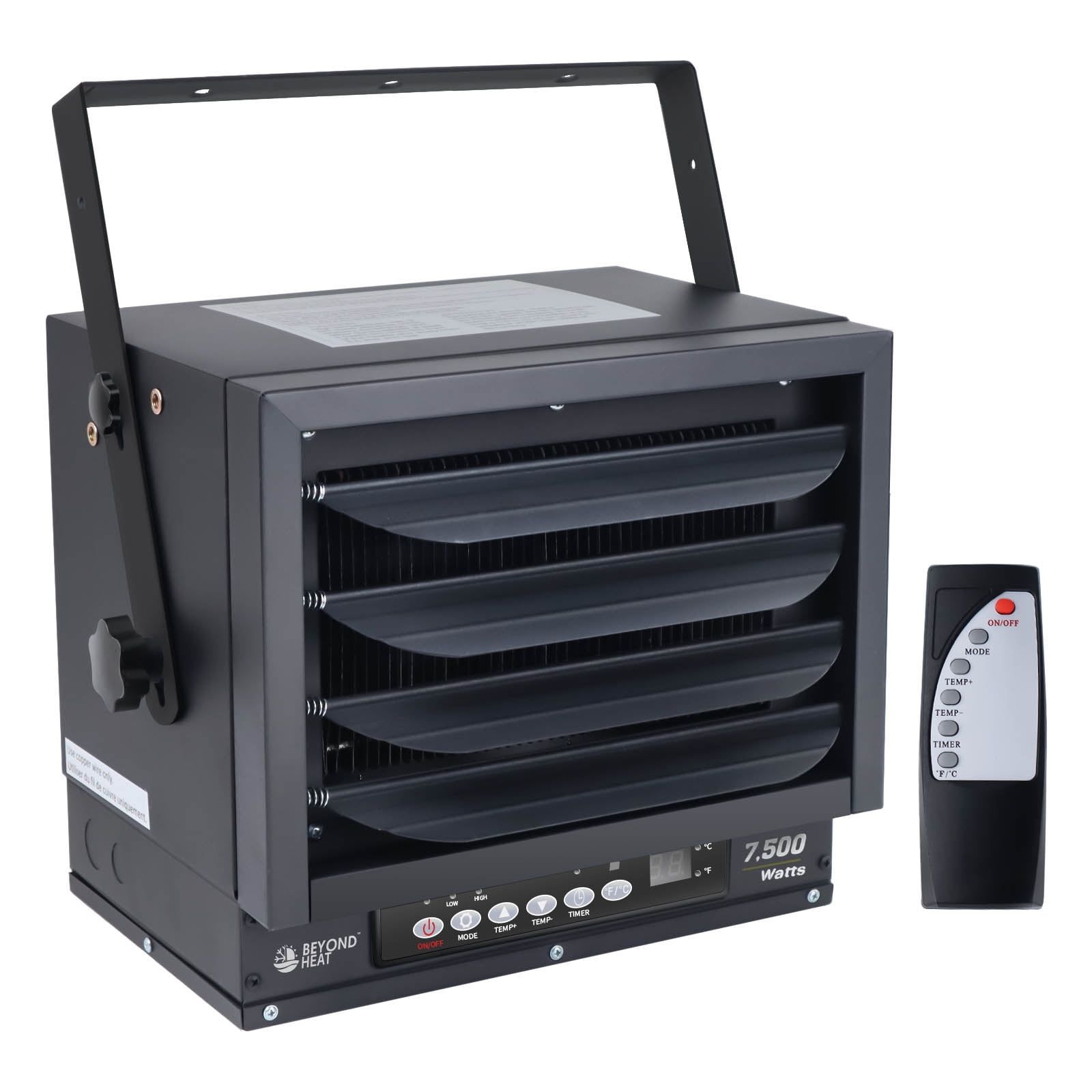 Gray 7500W Electric Garage Heater with Remote and Thermostat