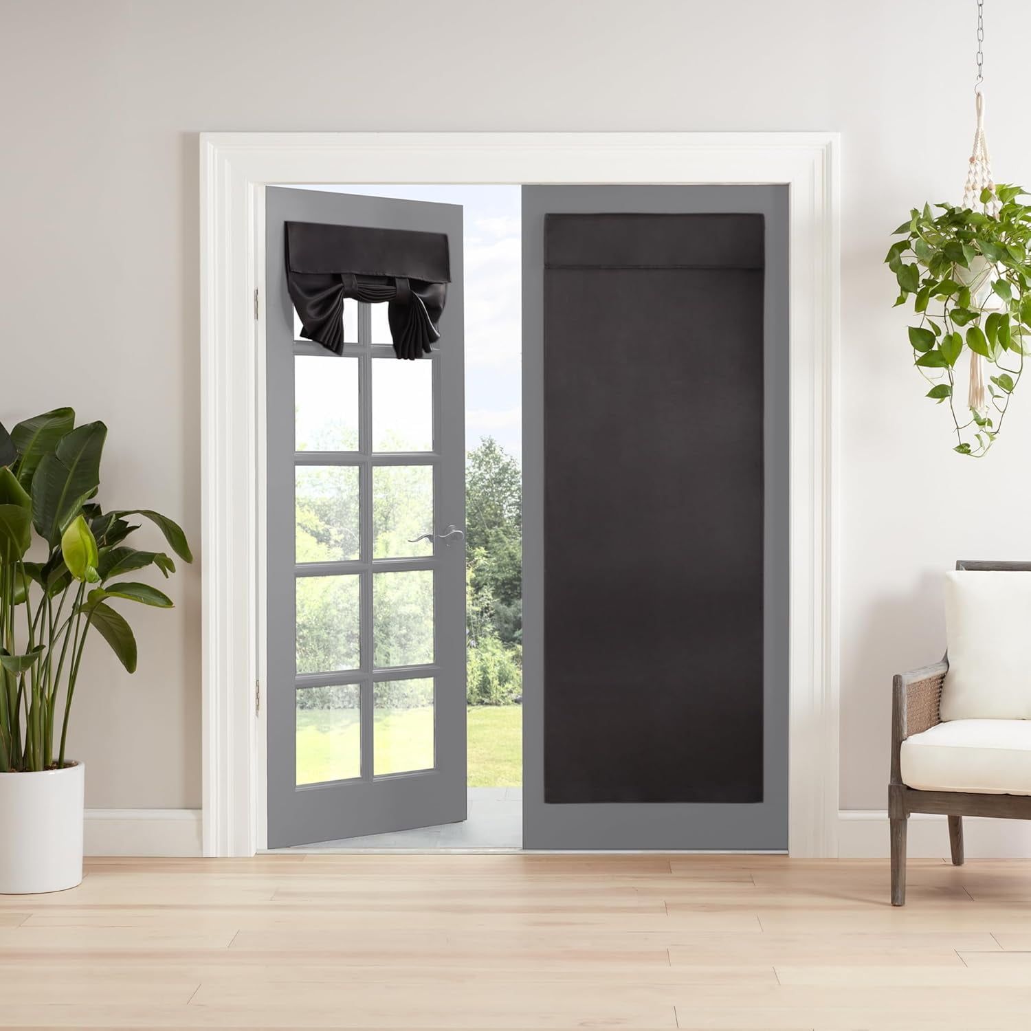 Black Polyester Blackout French Door Panel, 40 in x 26 in