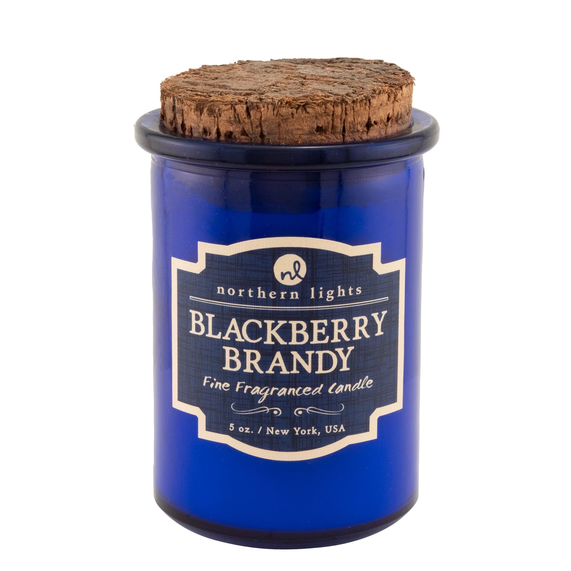 Blackberry Brandy Scented Blue Glass Jar Candle with Cork Lid, 5 oz