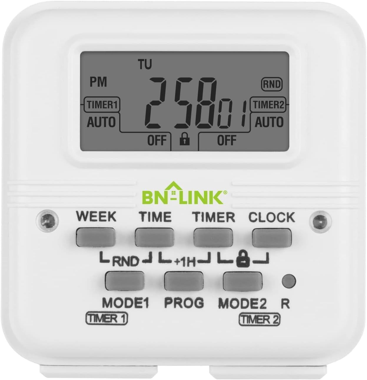 BN-LINK White Digital Programmable Dual Outlet Timer