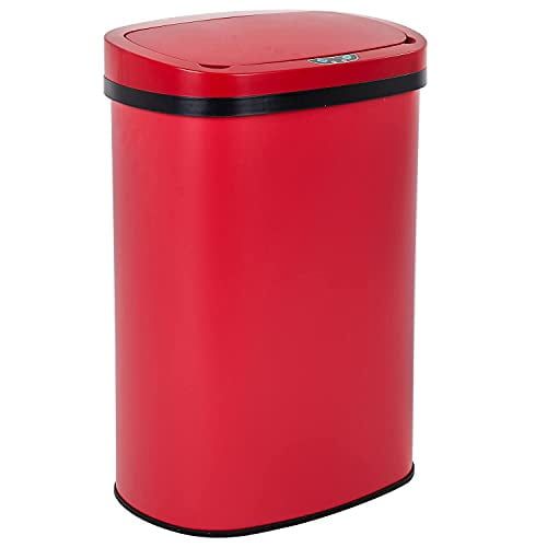 13 Gallon Red Touchless Stainless Steel Trash Can