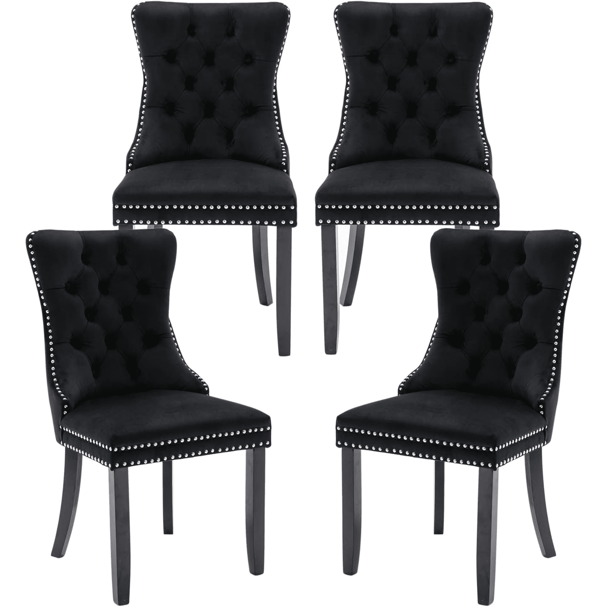 Black Velvet High Back Upholstered Side Chair Set