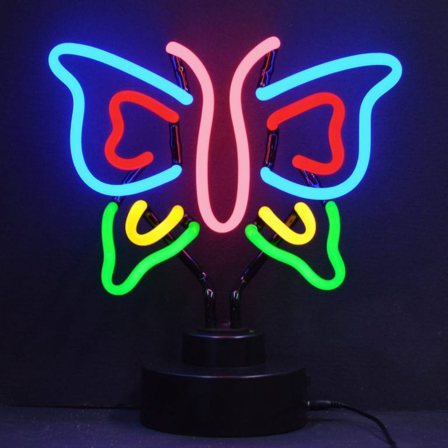 Multicolor Butterfly Neon Glass Sculpture with Base