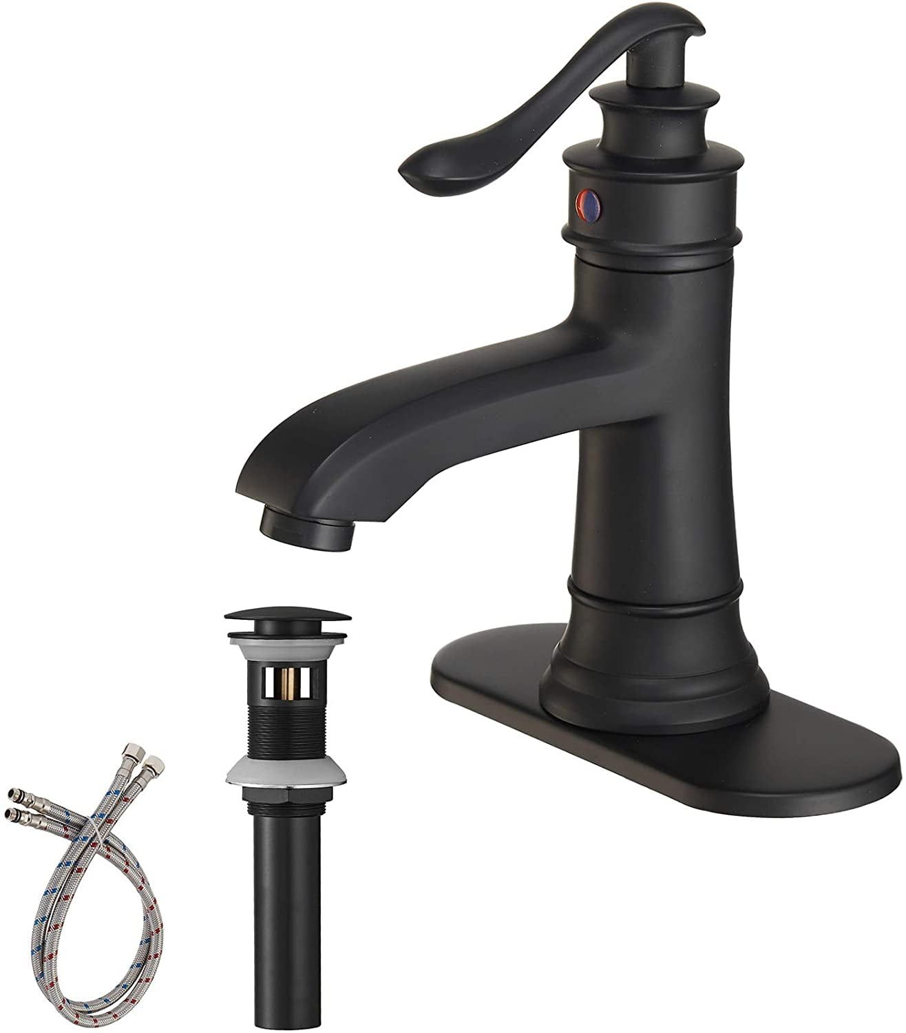 Matte Black Single Handle Bathroom Faucet with Pop-Up Drain