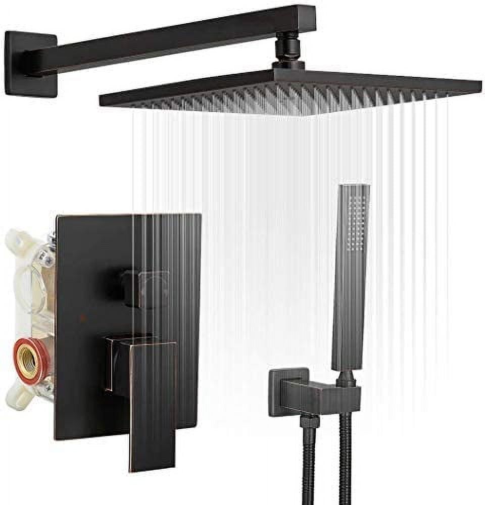 Matte Black 12-Inch Square Rain Shower Faucet Set