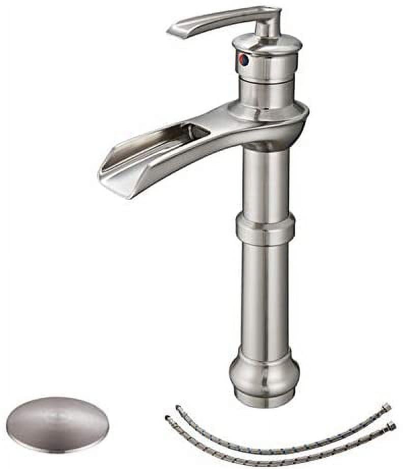 Brushed Nickel Tall Waterfall Vessel Sink Faucet with Drain Assembly