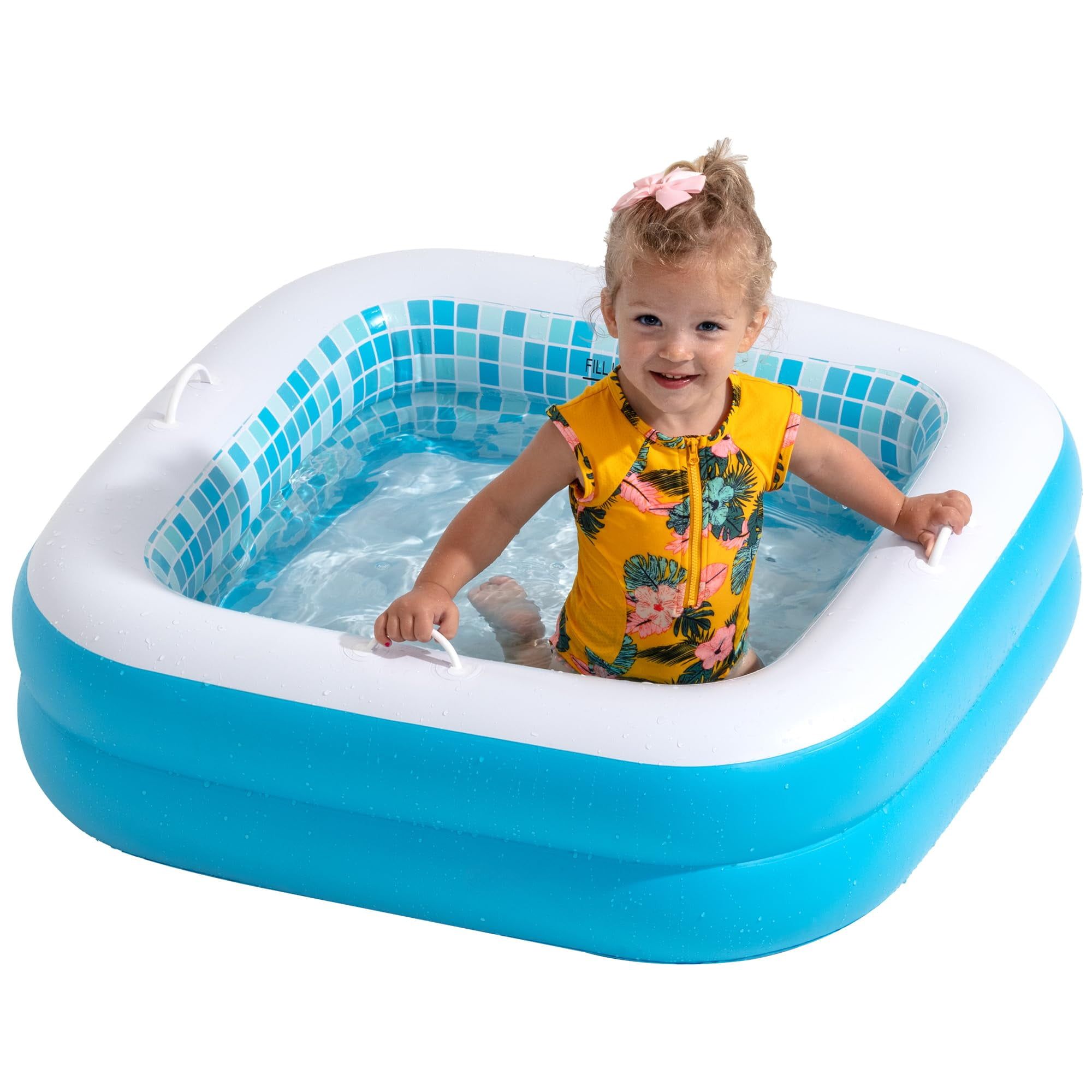 Summer Blue Inflatable Baby Pool with Cushioned Floor and Handles