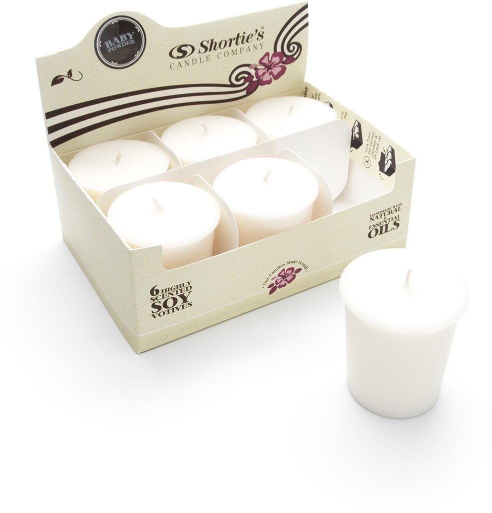 White Soy Scented Votive Candles with Baby Powder Fragrance - 6 Pack