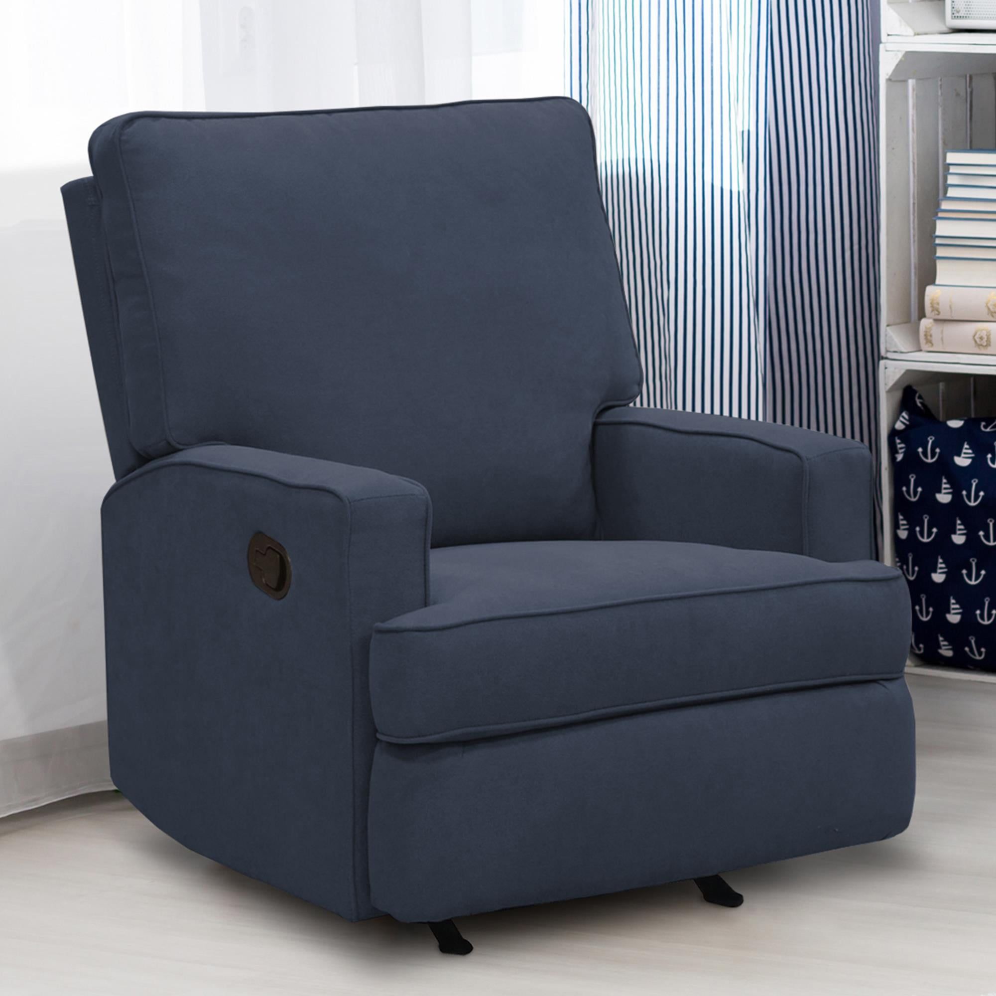 Navy Velvet Manual Recliner Armchair with Wood Frame